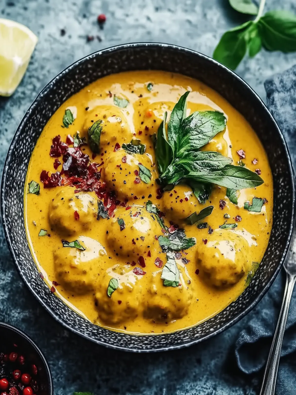 Vegane Linsenkloß in würziger Currysauce genießen