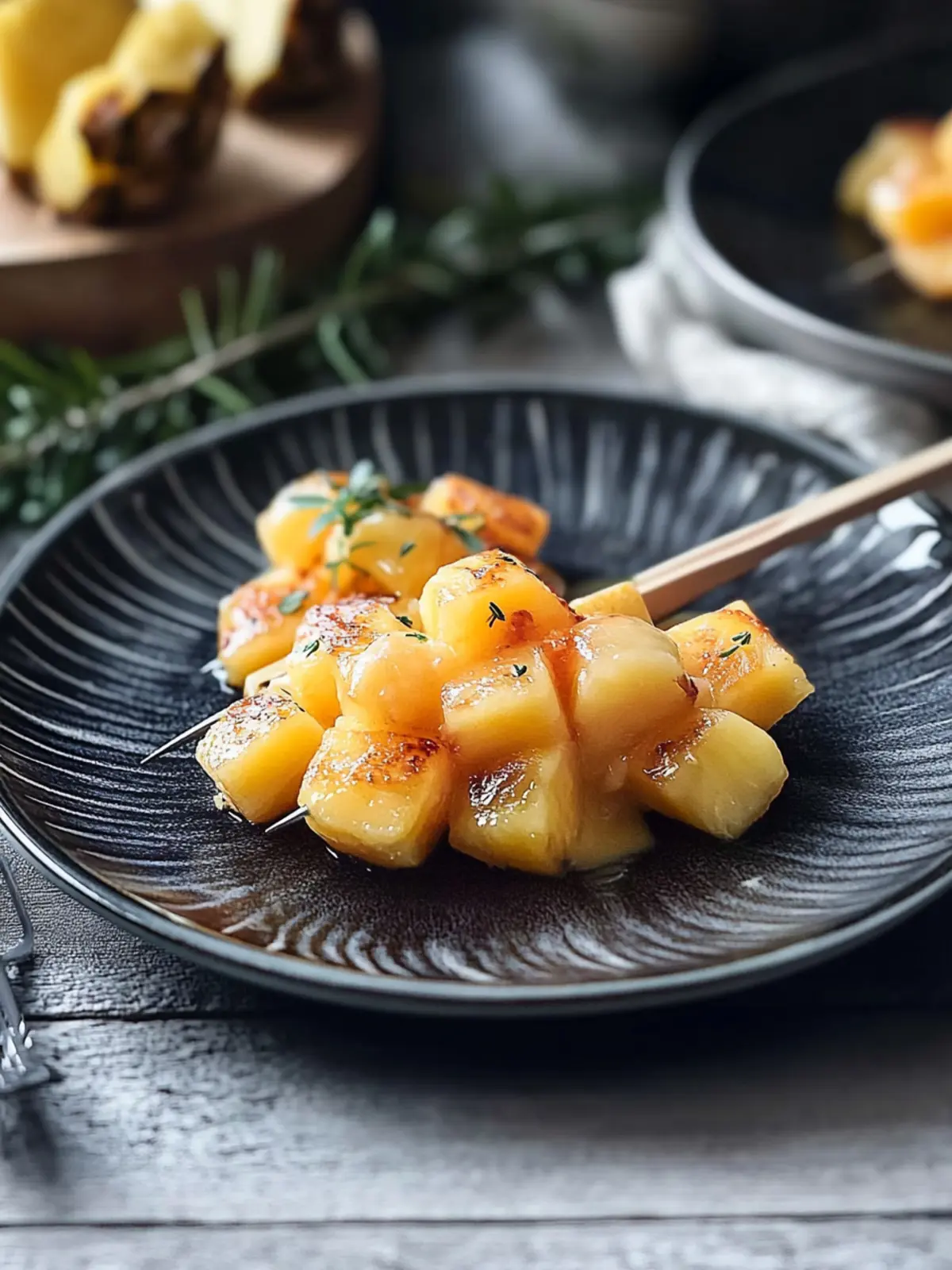Raclette-Pfännchen mit Garnelen und Ananas