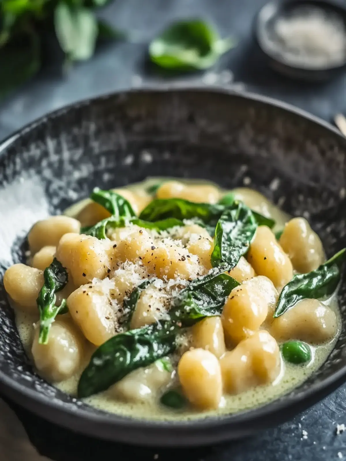 Gnocchi with green asparagus in creamy cream sauce
