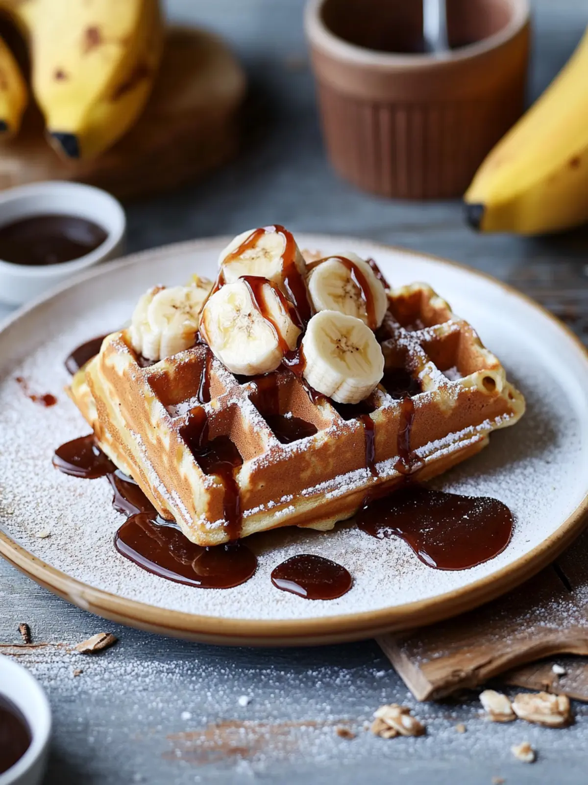 Bananen-Waffeln mit Schokosauce