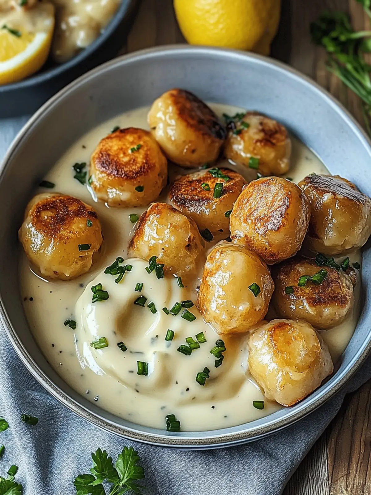 Hackbällchen in cremiger Sauce mit Kartoffelpüree