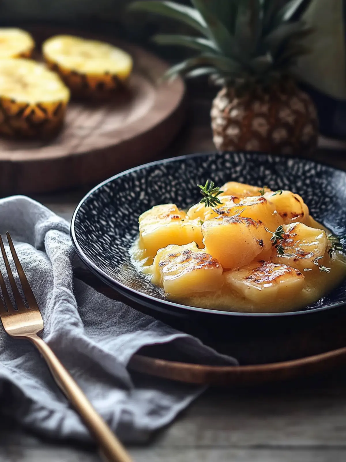 Raclette-Pfännchen mit Garnelen und Ananas
