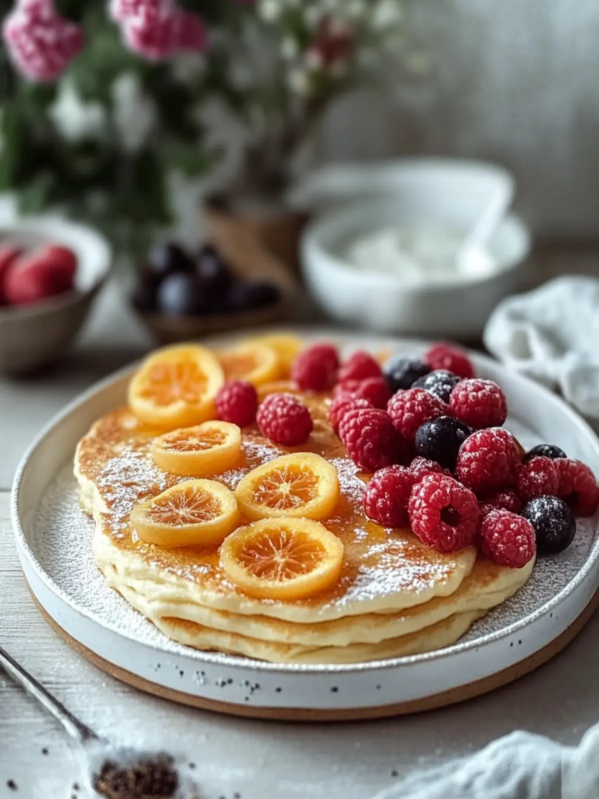 Flauschige Pfannkuchen und knuspriger Speck