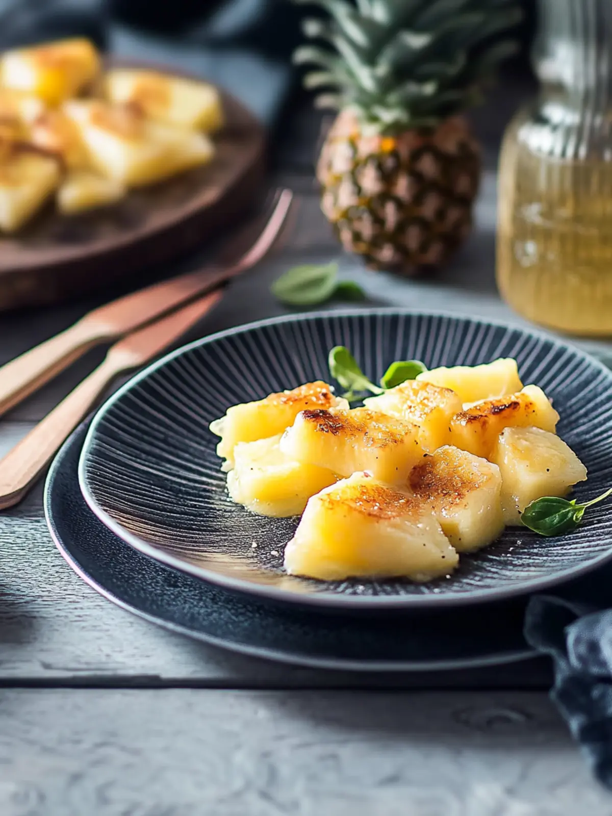 Raclette-Pfännchen mit Garnelen und Ananas