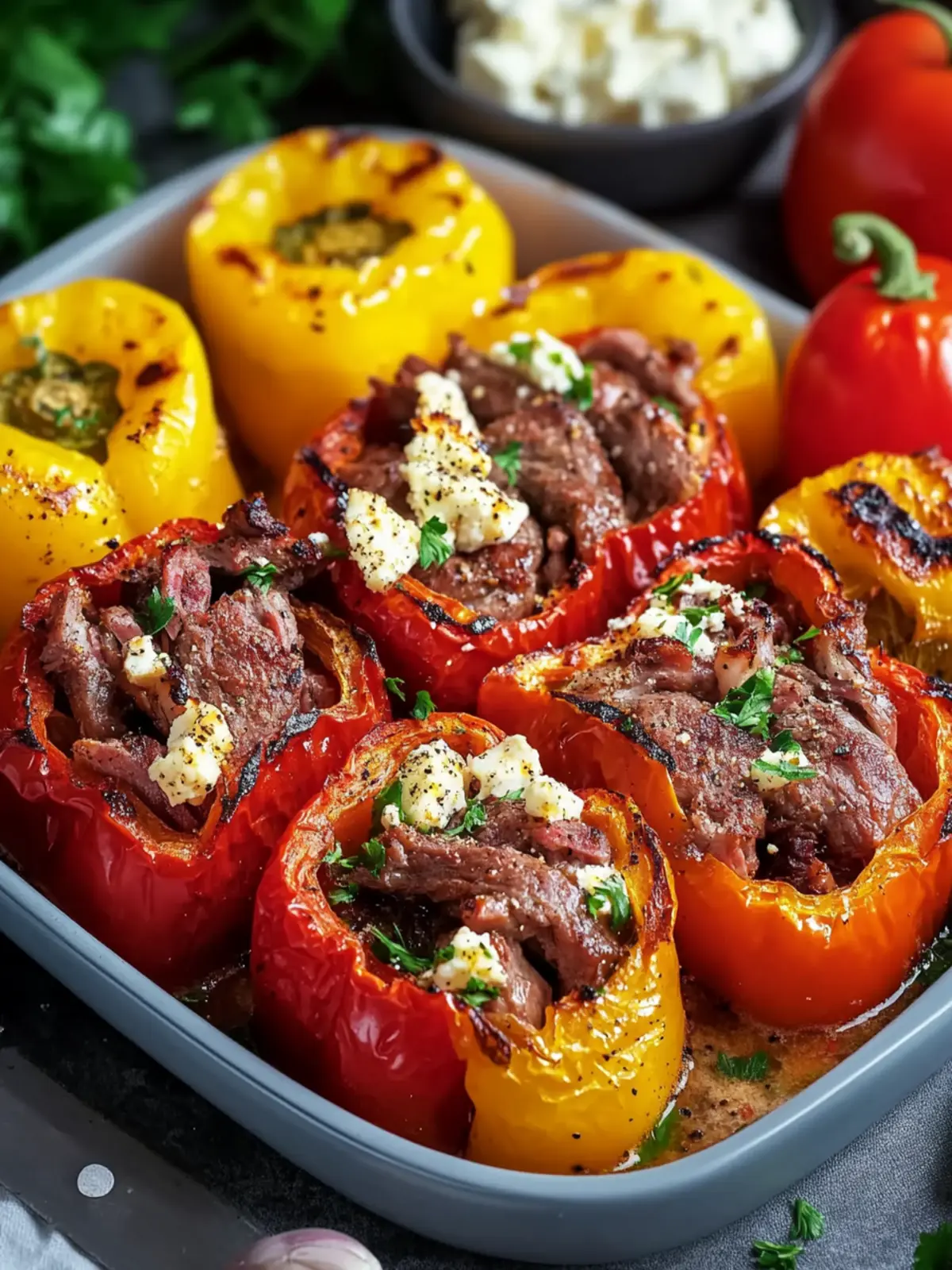 Stuffed bell peppers with minced meat and feta from the oven