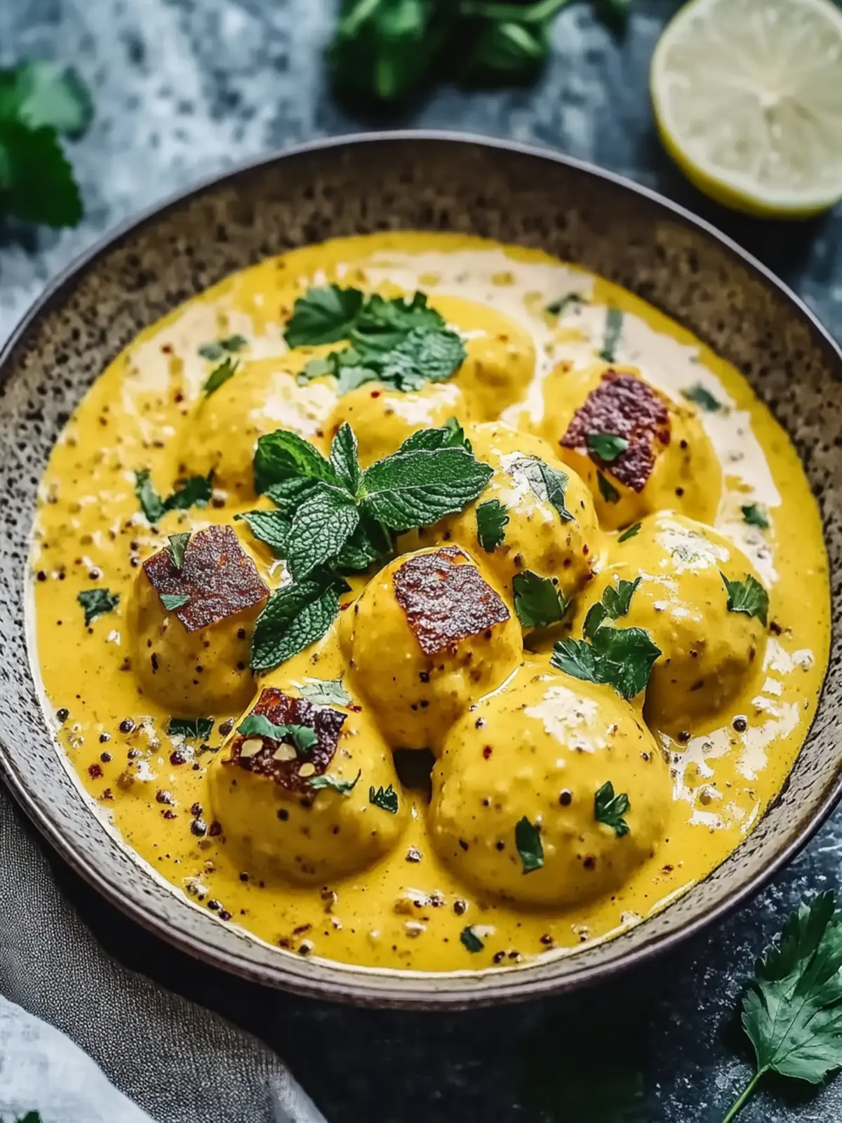Vegane Linsenkloß in würziger Currysauce genießen