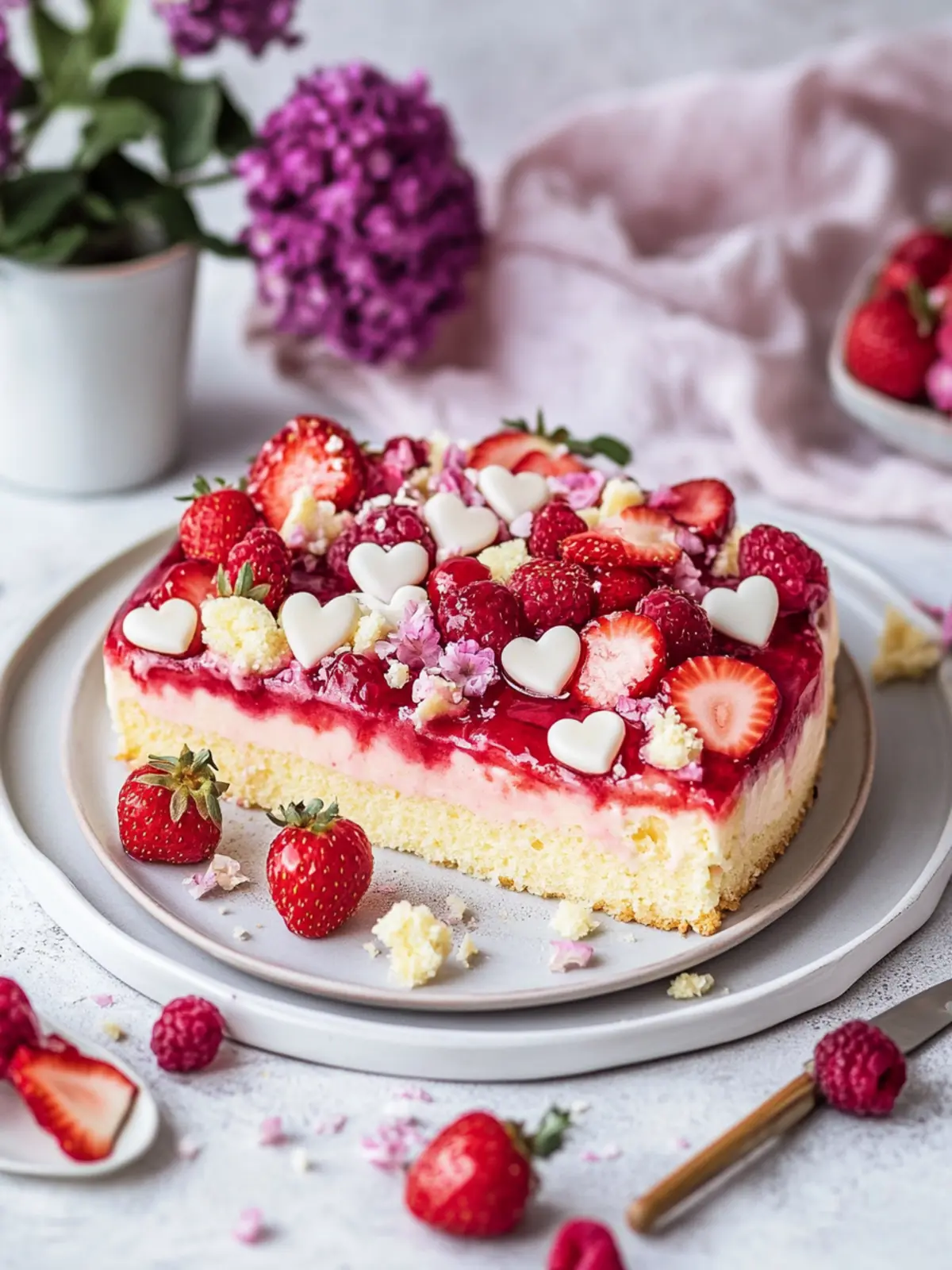 Erdbeer Vanillepudding Blechkuchen & Herztorte mit weißer Schokolade