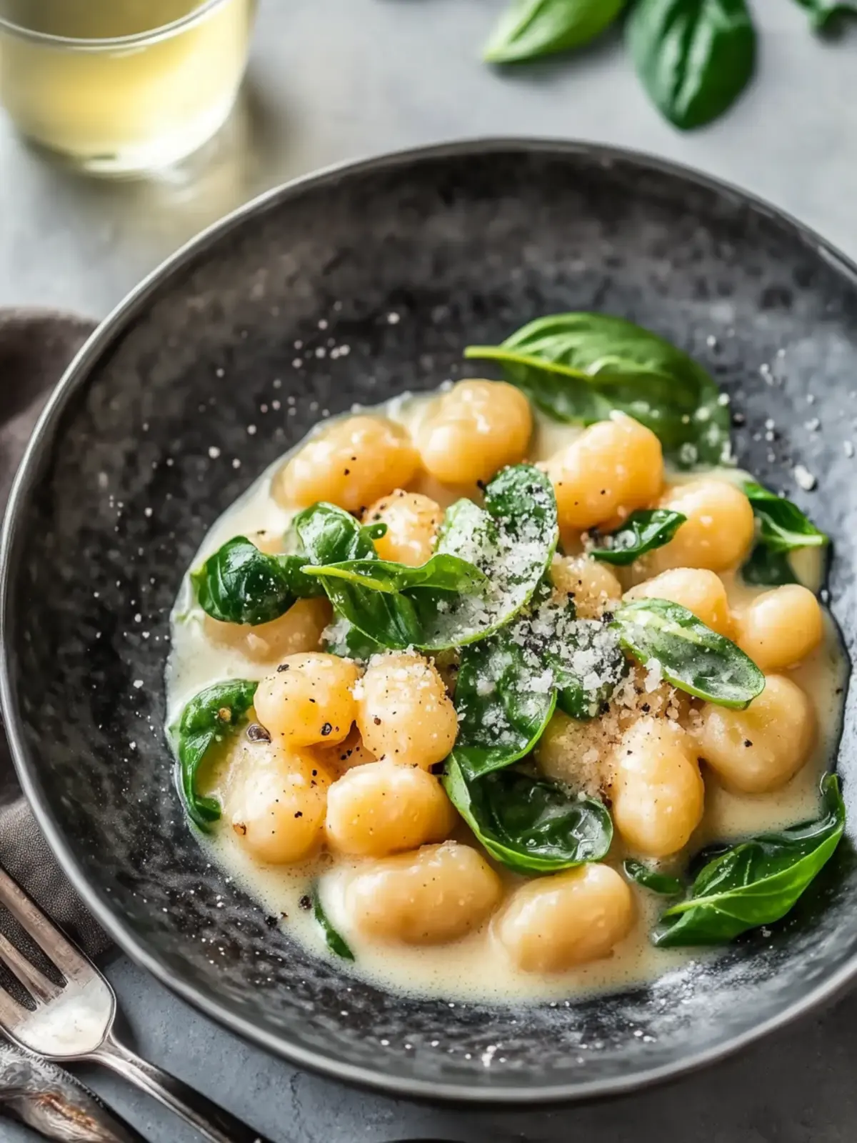 Gnocchi with green asparagus in creamy cream sauce