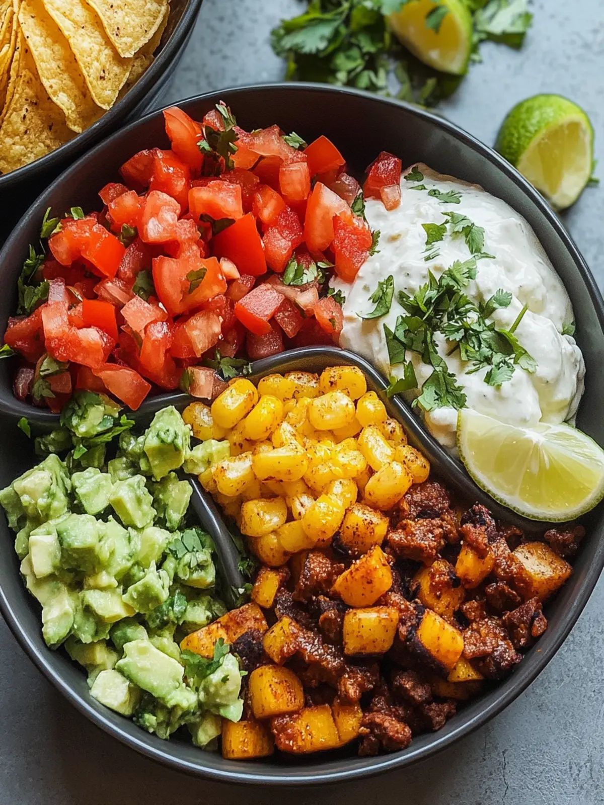 Schnelle Kartoffel Taco Schüssel Mahlzeitenvorbereitung