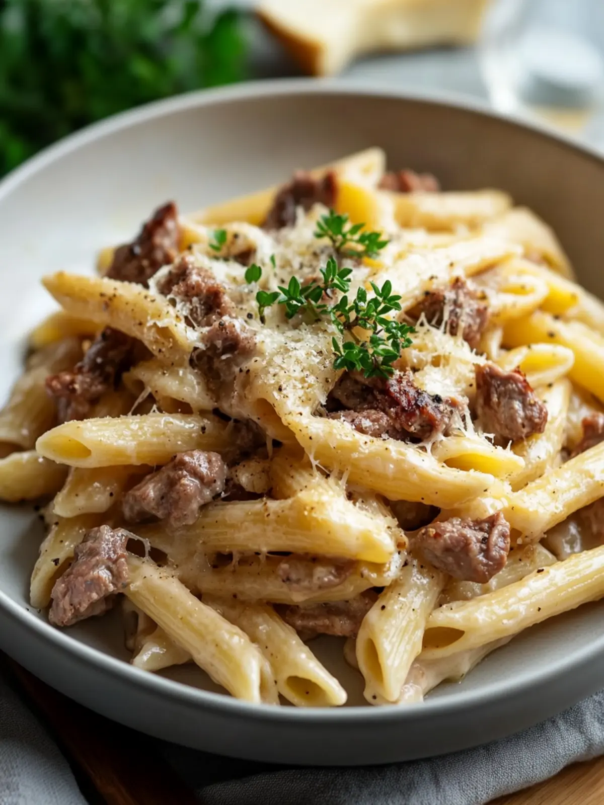 Unwiderstehliche cremige Rindfleisch-Pasta