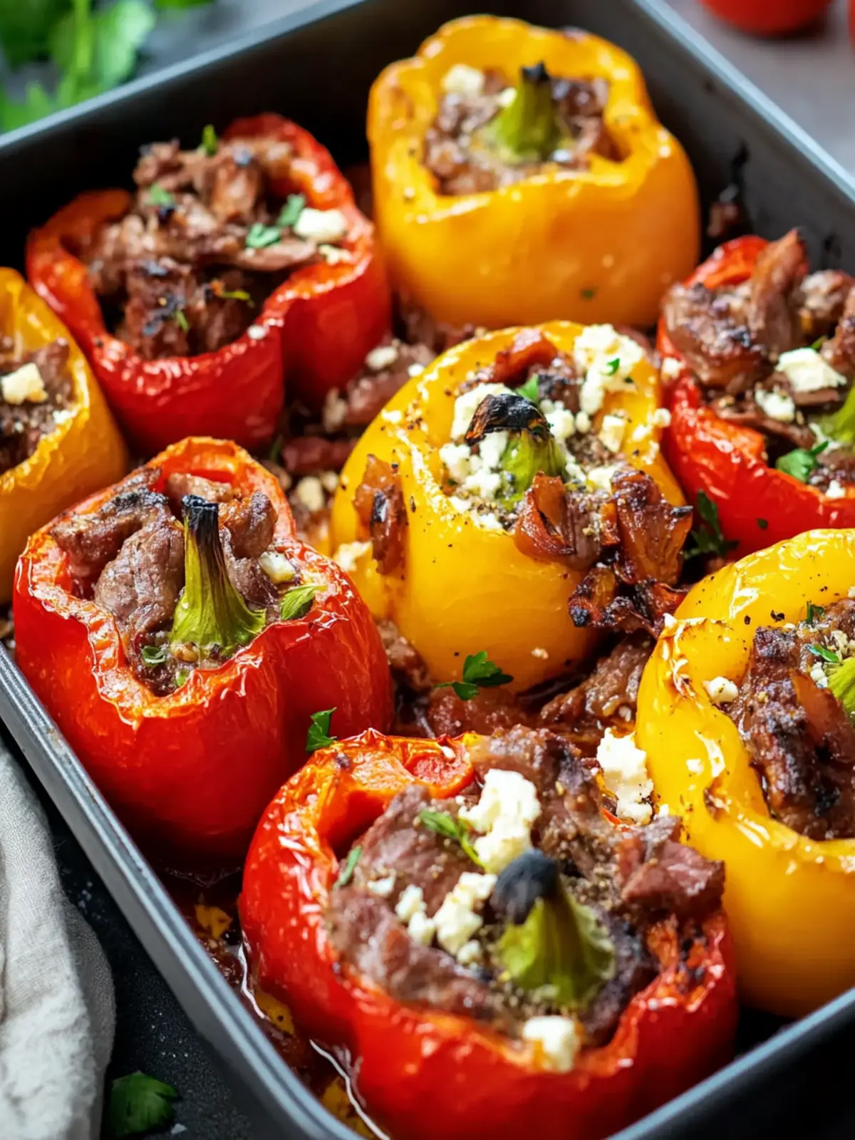 Stuffed bell peppers with minced meat and feta from the oven