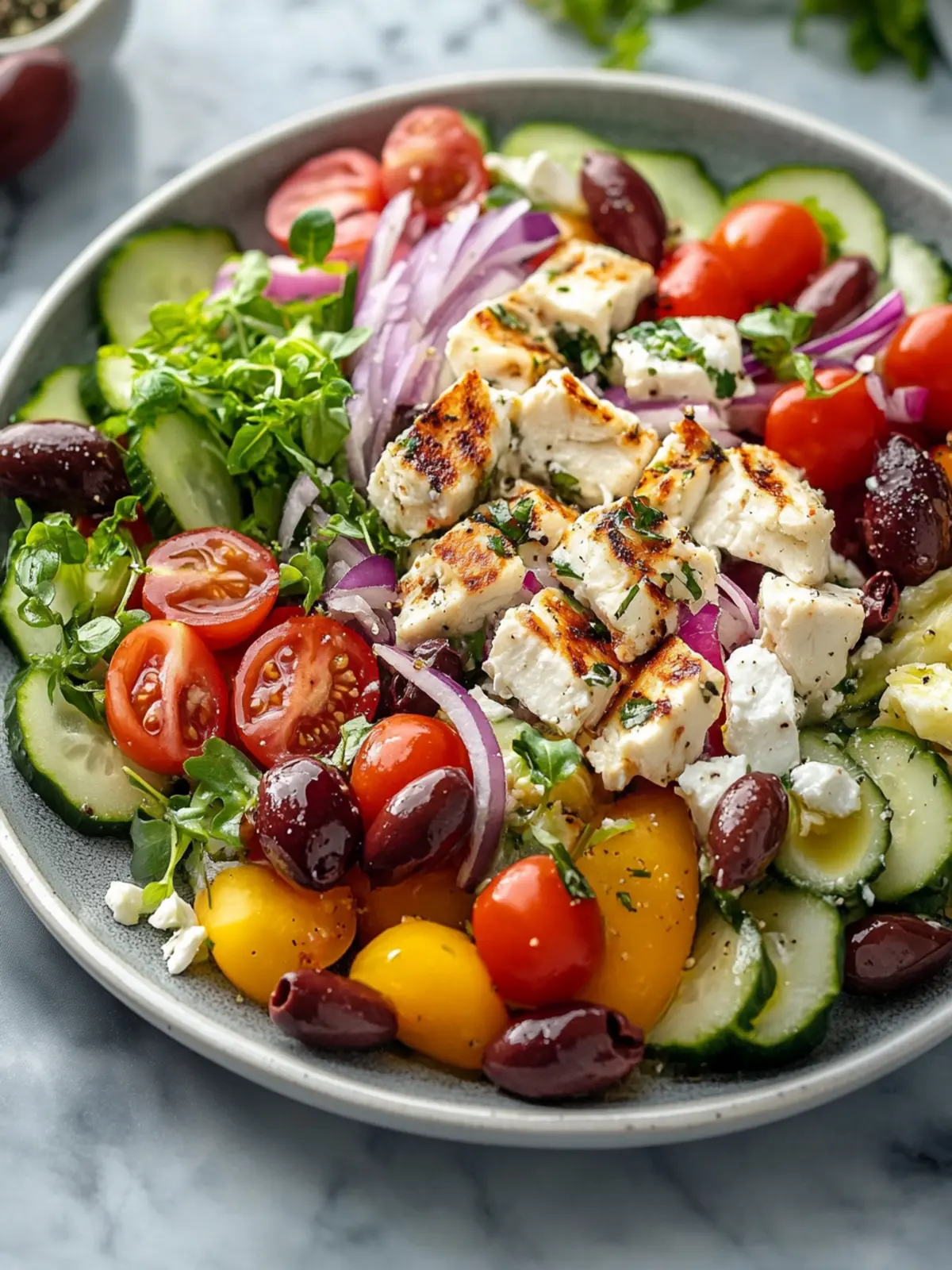 Griechischer Salat mit Hähnchen