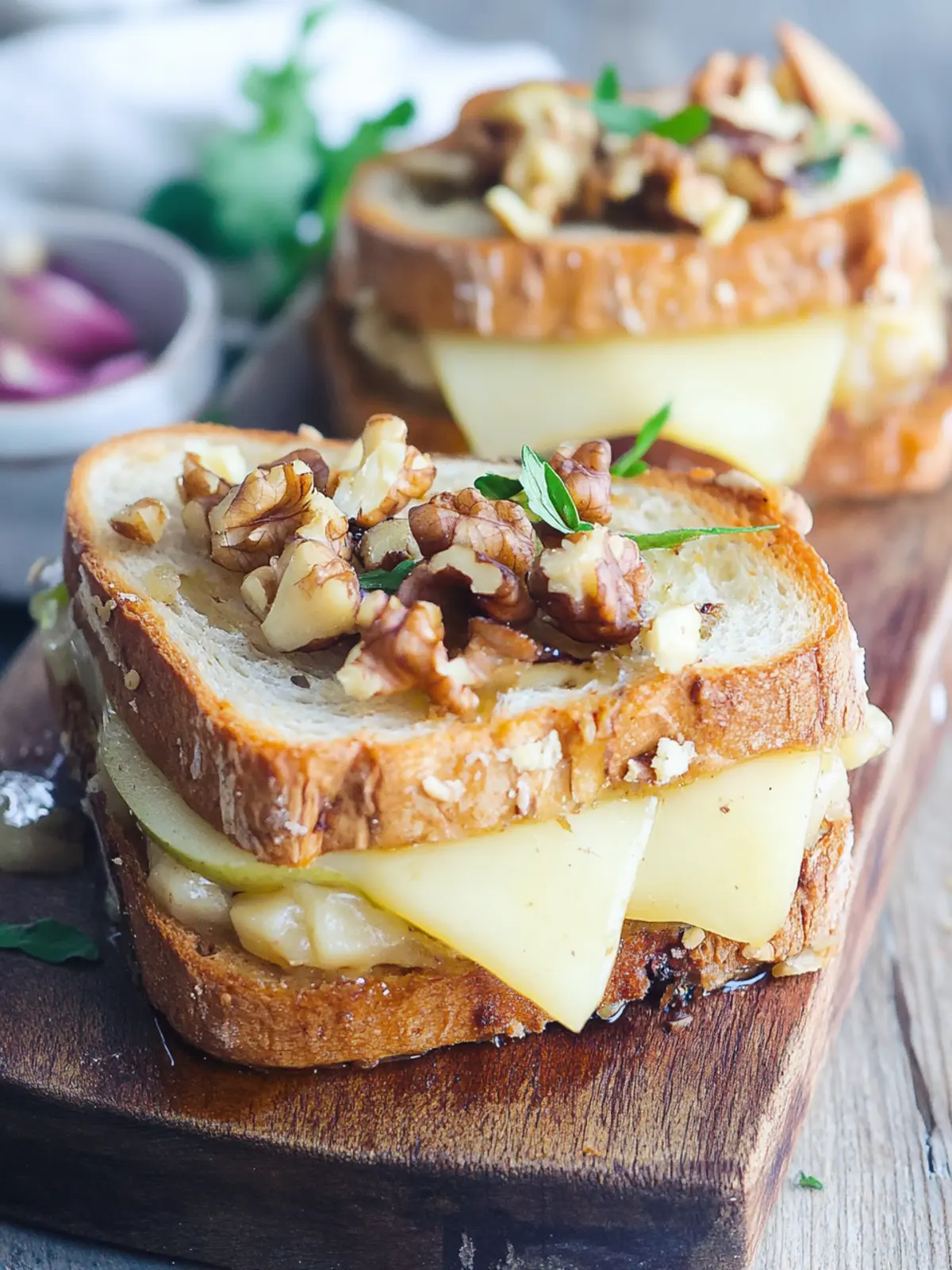 Overcooked cheese toast with fresh pear and walnut - Mother's Day cake recipes