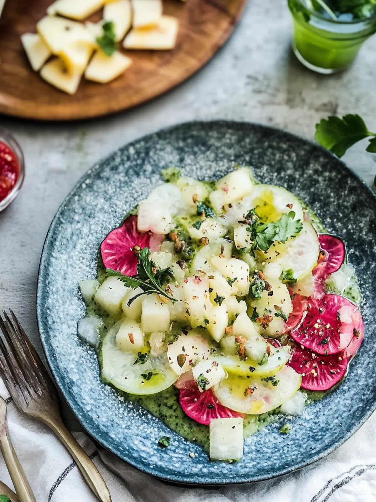 Kohlrabi-Carpaccio mit Rhabarber-Chutney