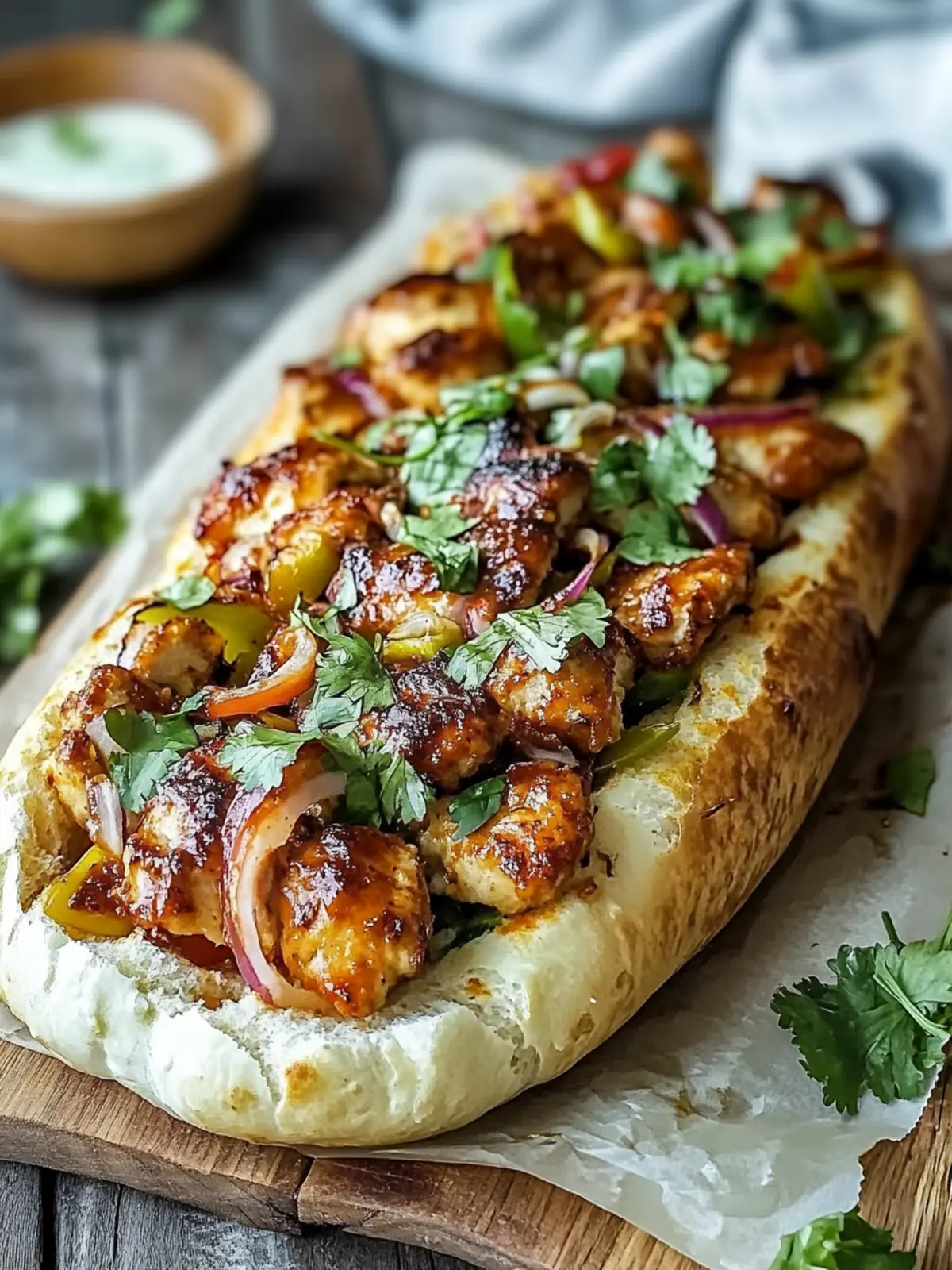 BBQ-Hühnchen-Fladenbrot Rezept mit Frischem Koriander