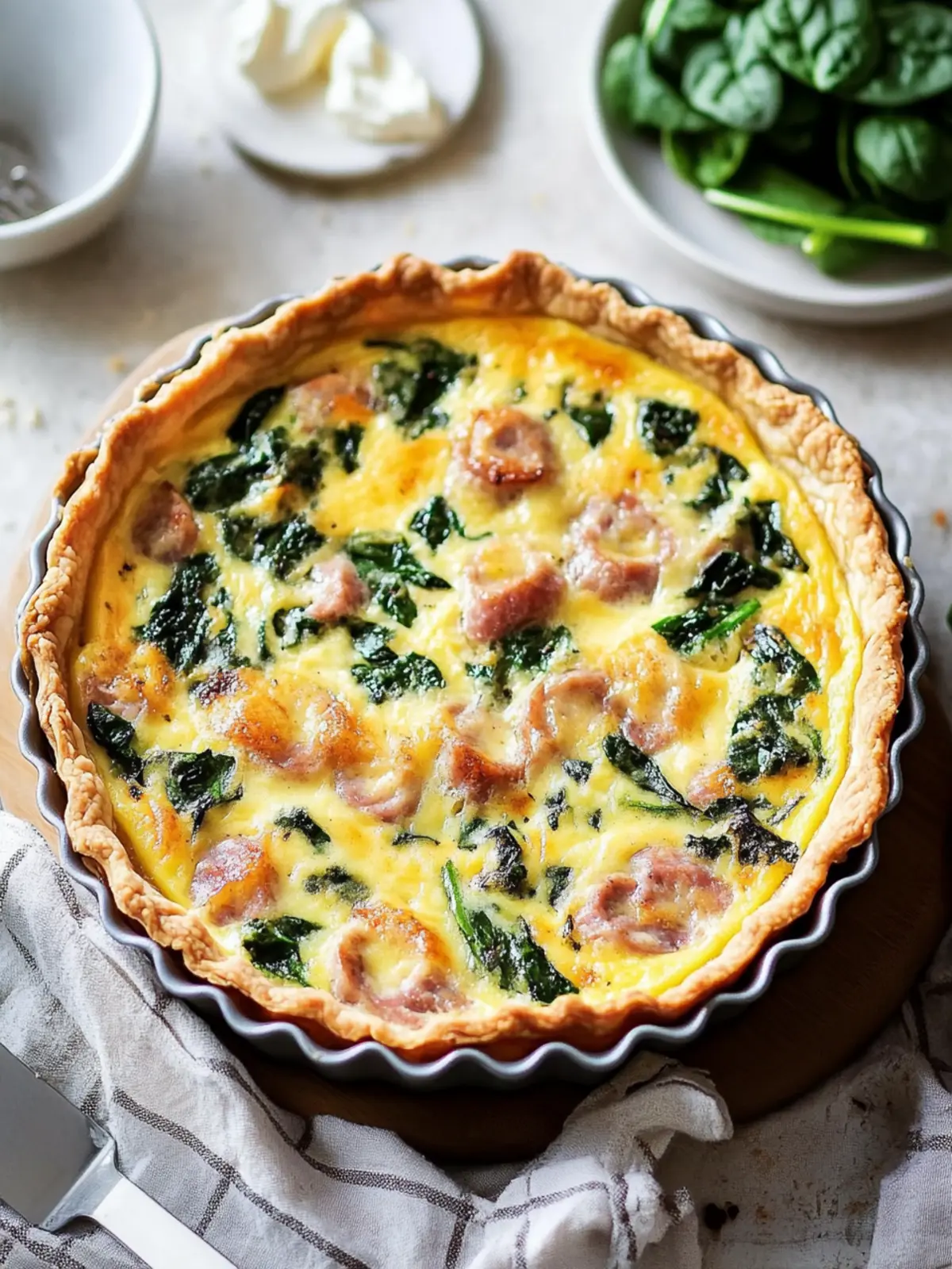Quiche with sausage and spinach without crust