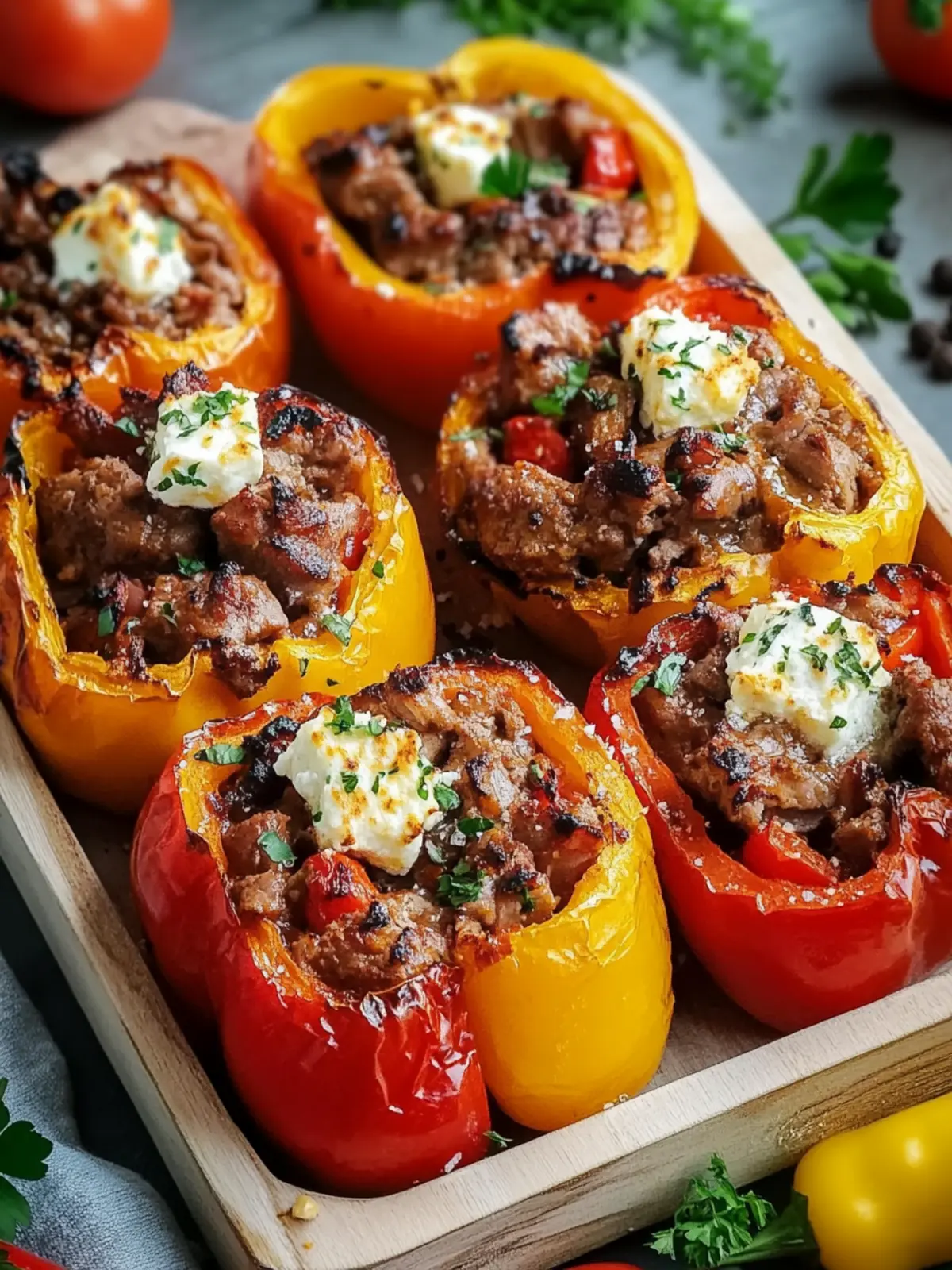Stuffed bell peppers with minced meat and feta from the oven