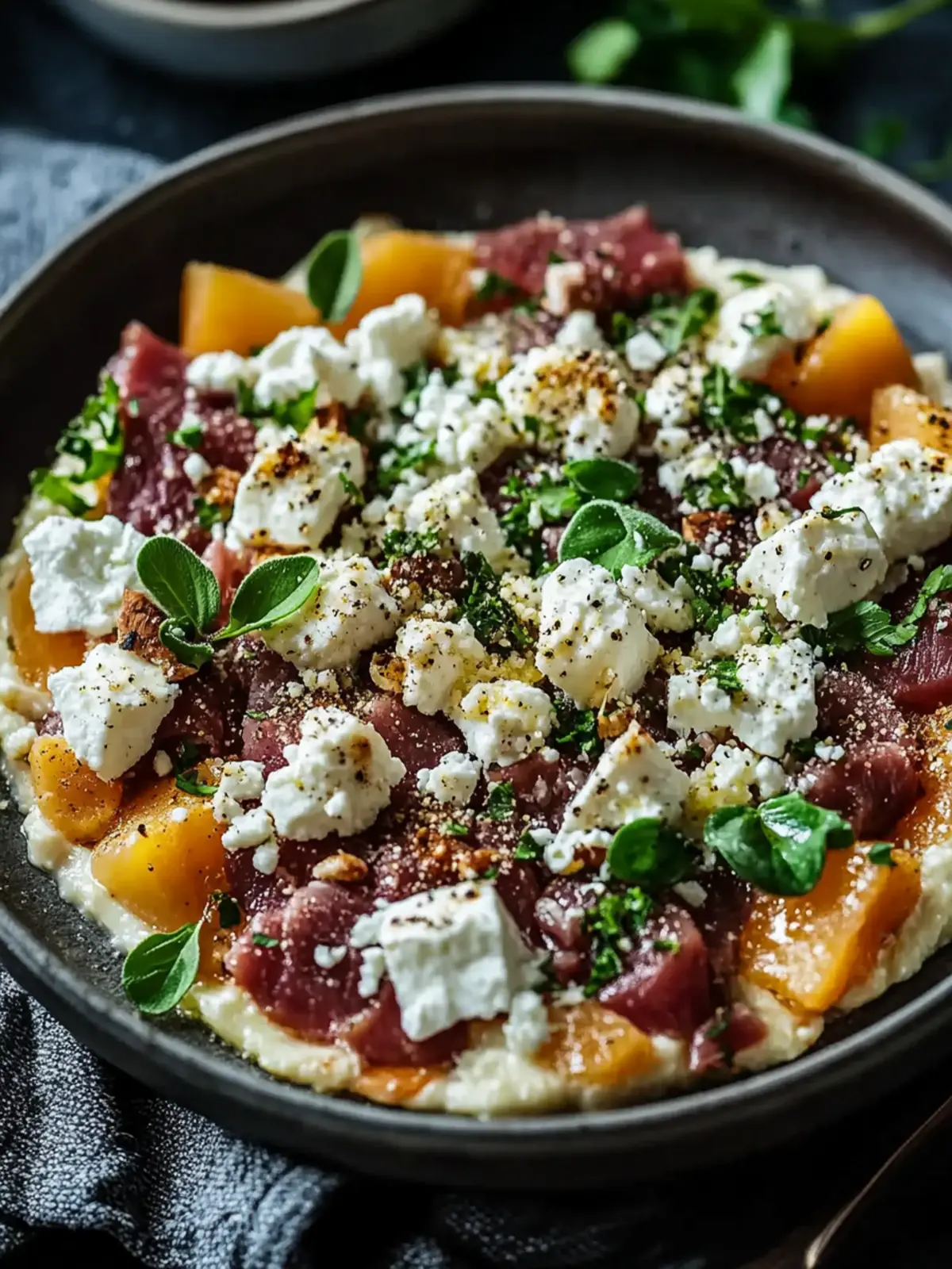 Sweet potato minced meat casserole with feta