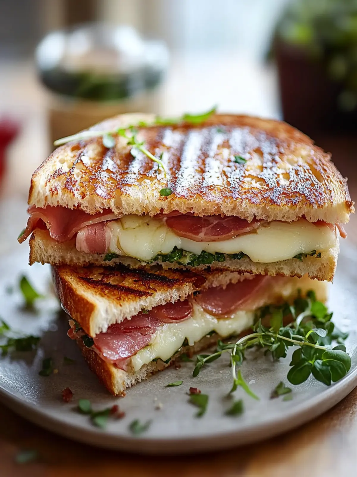 Herzhafter Hafer-Panini mit Rinderham und Käse