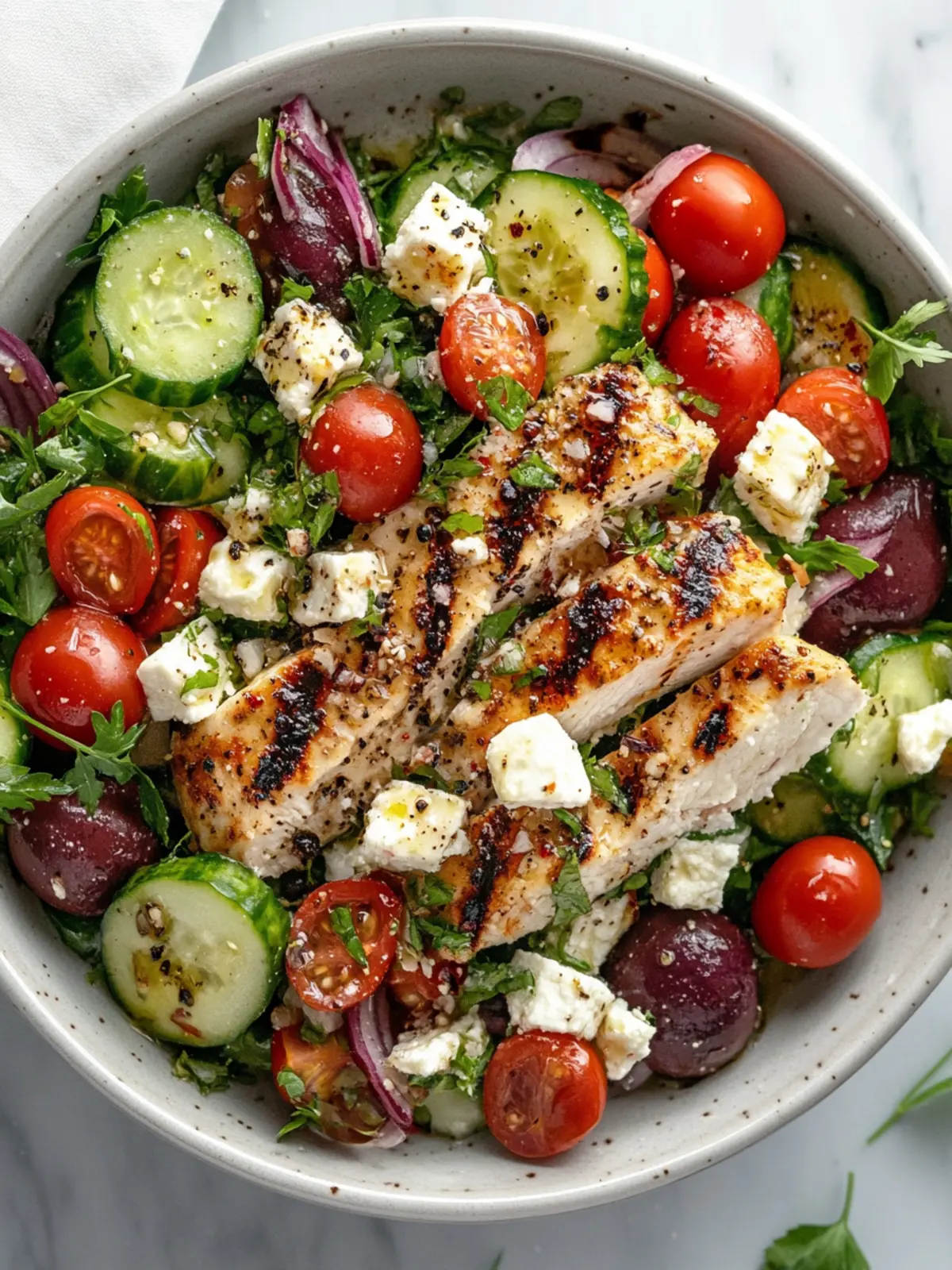 Griechischer Salat mit Hähnchen