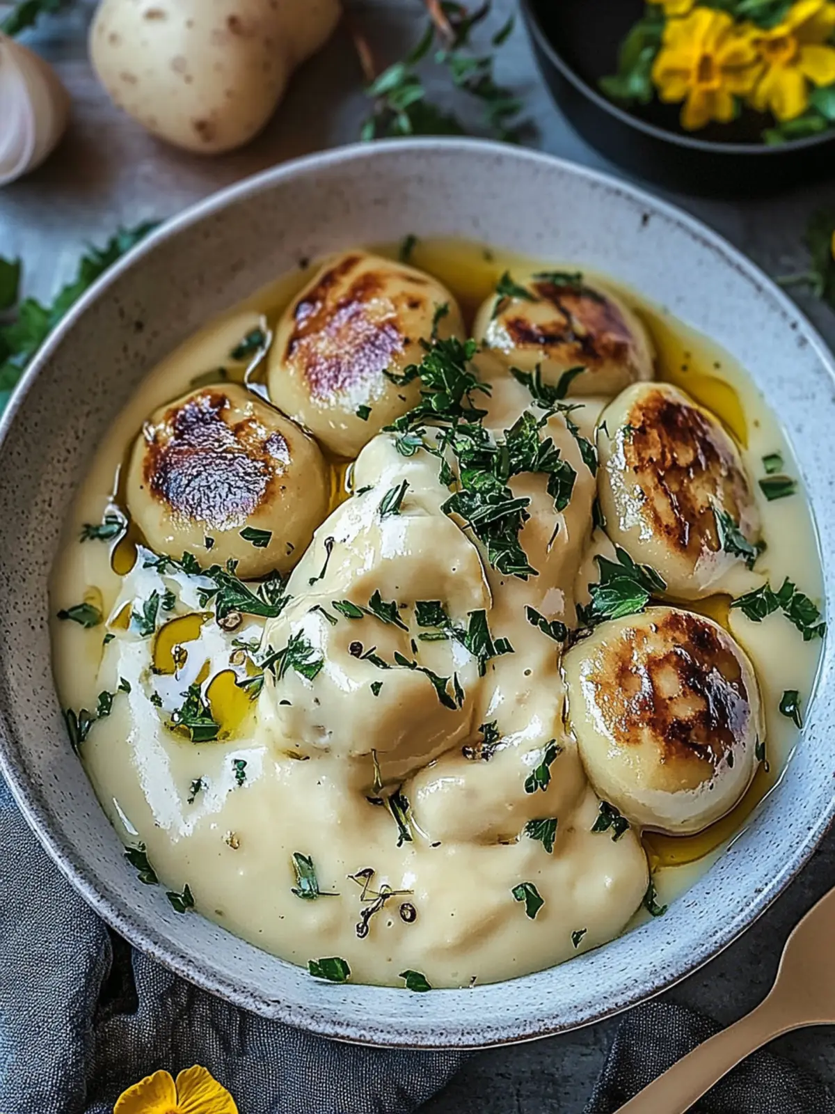 Hackbällchen in cremiger Sauce mit Kartoffelpüree
