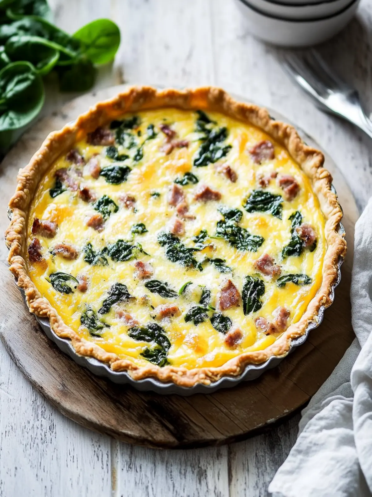 Quiche with sausage and spinach without crust