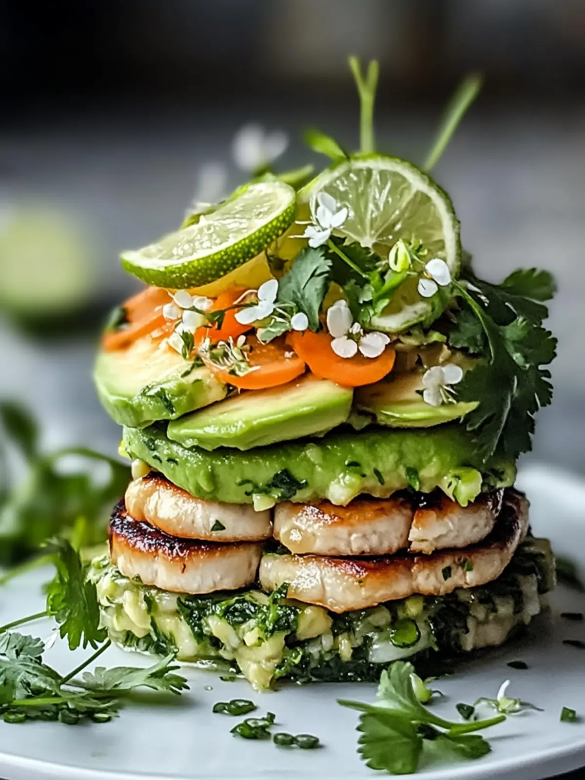 Honig Limetten Hähnchen Avocado Stapel