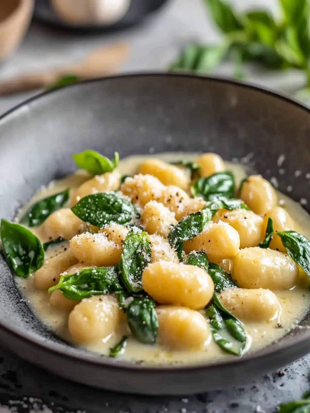 Gnocchi with green asparagus in creamy cream sauce