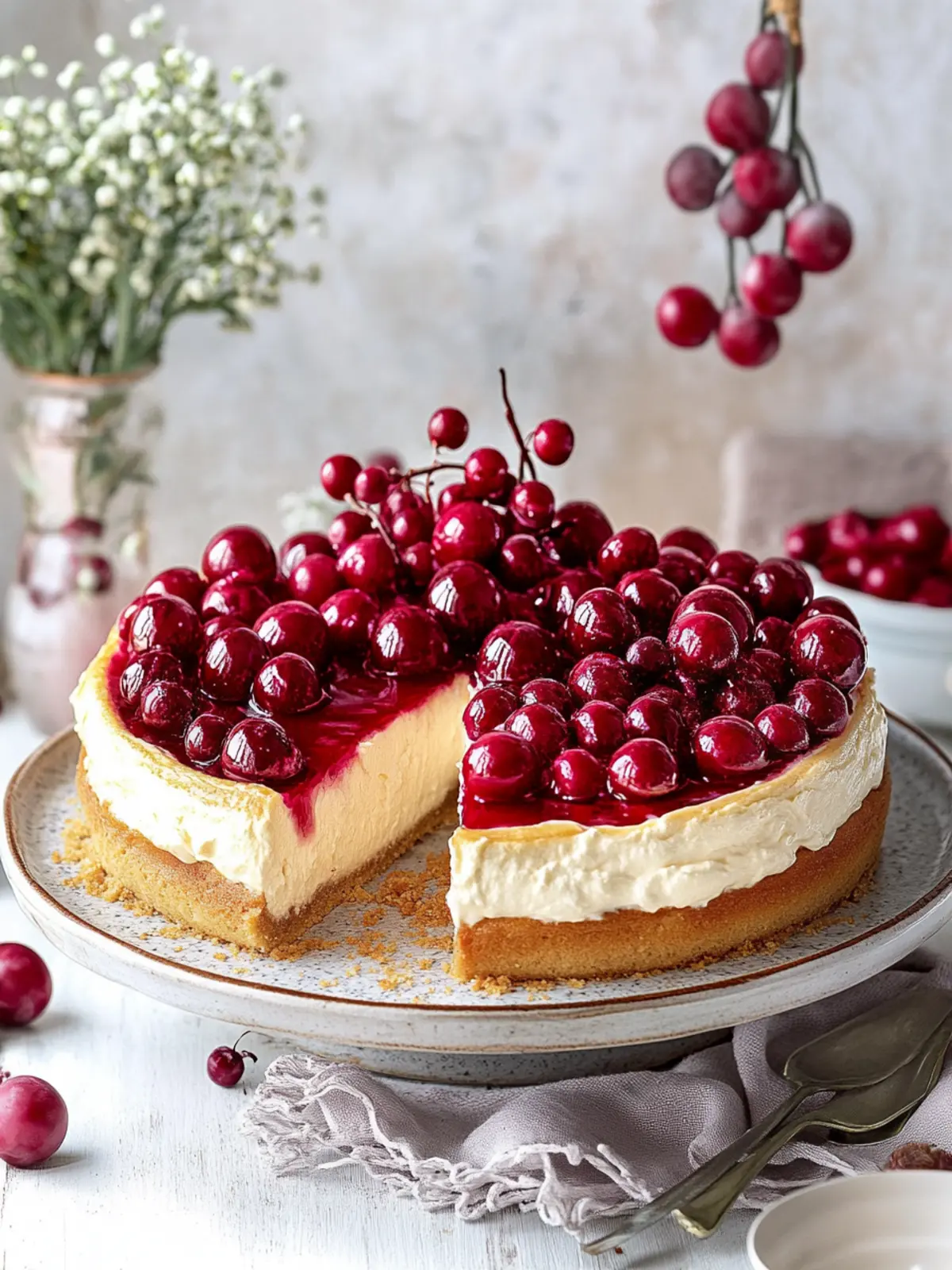 Cheesecake mit Mascarpone und Glühweinkirschen