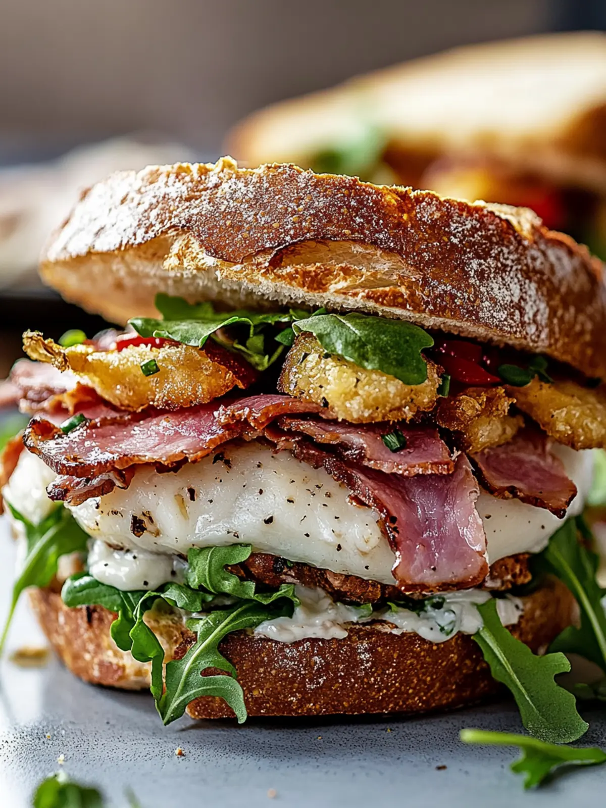 Gehacktes Hähnchen-Rindfleisch-Speck-Ranch-Sandwich