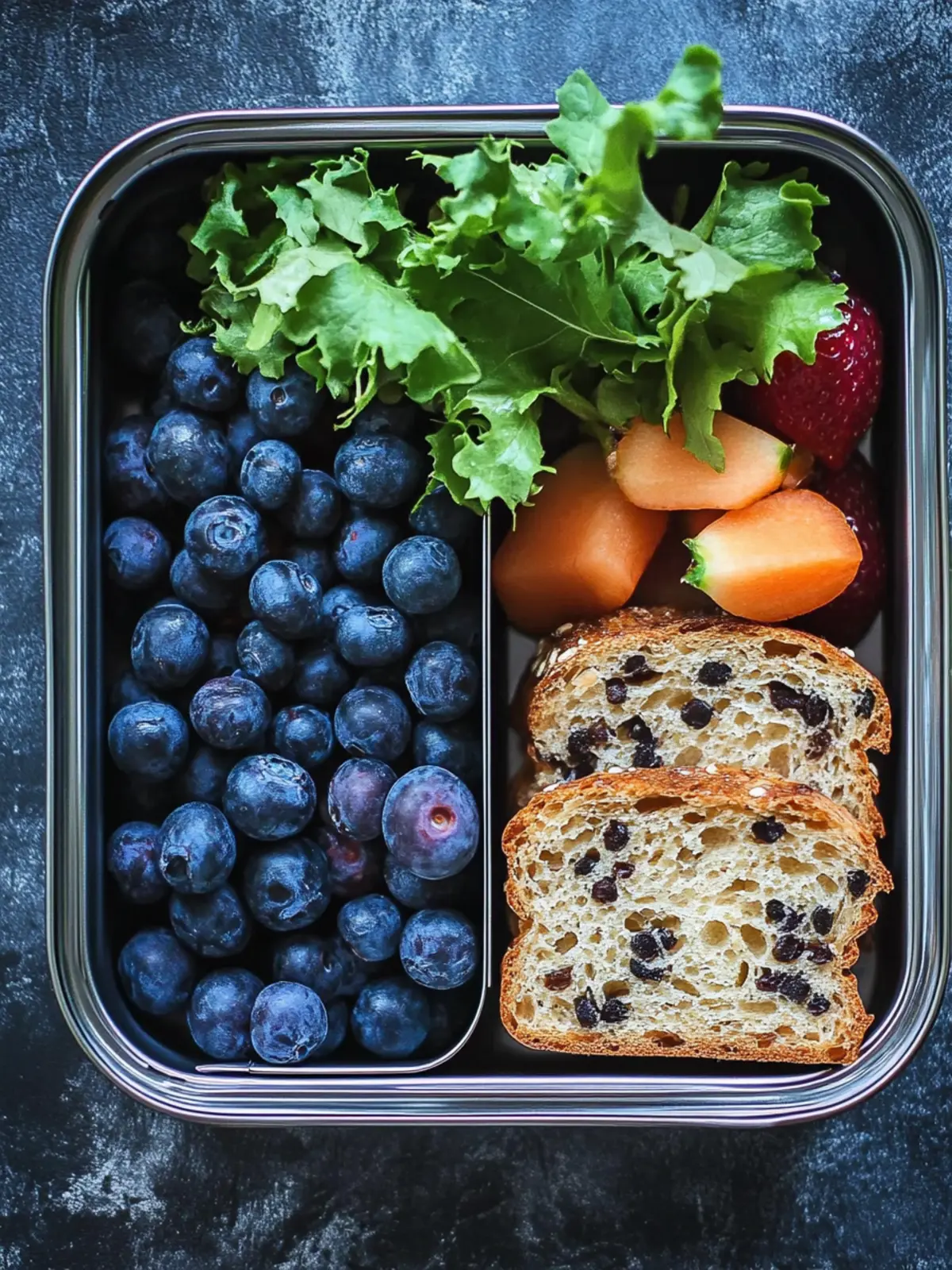 Lunchbox mit Brot und Blaubeeren