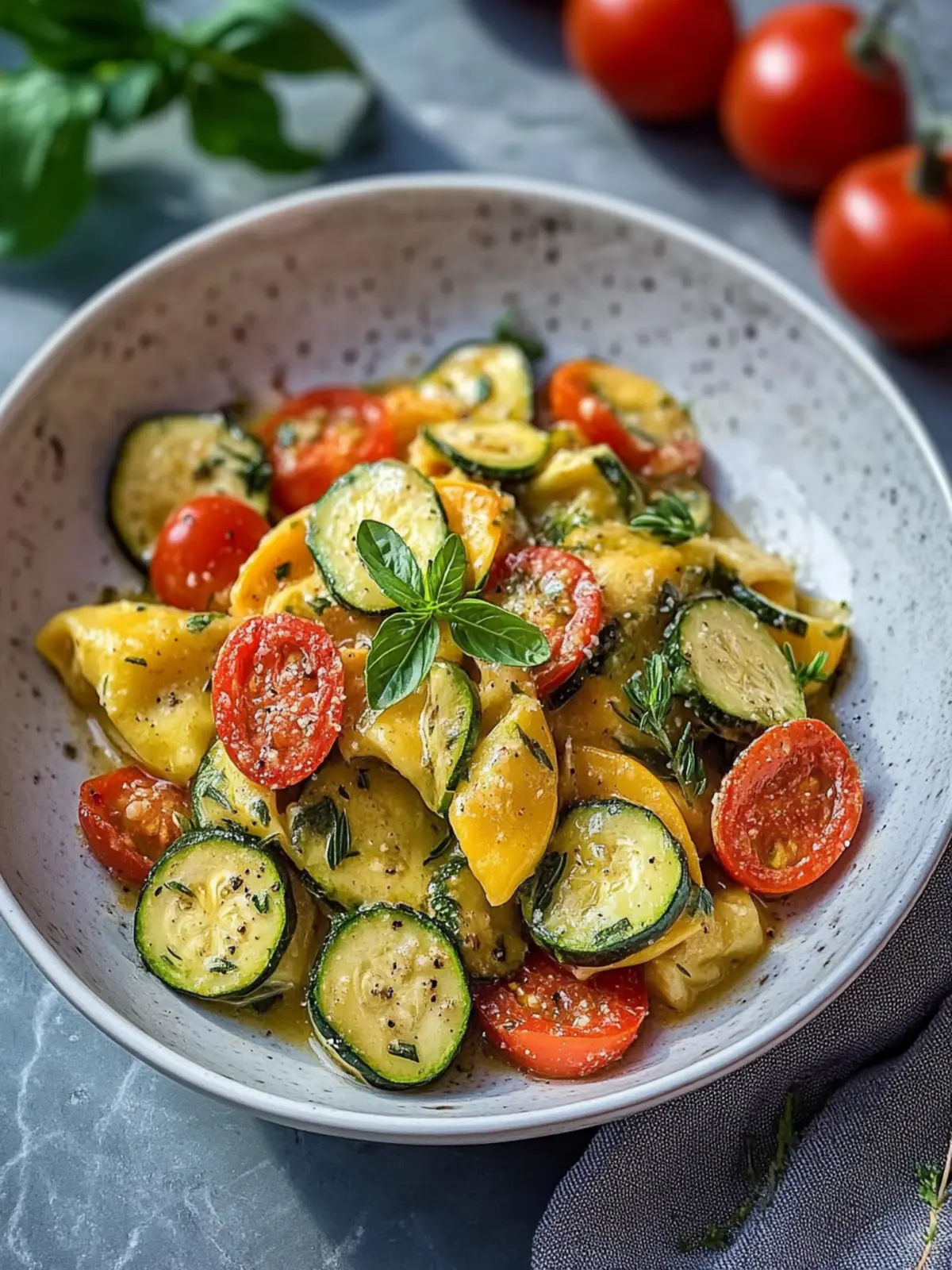 Maultaschenpan mit Zucchini und Tomaten