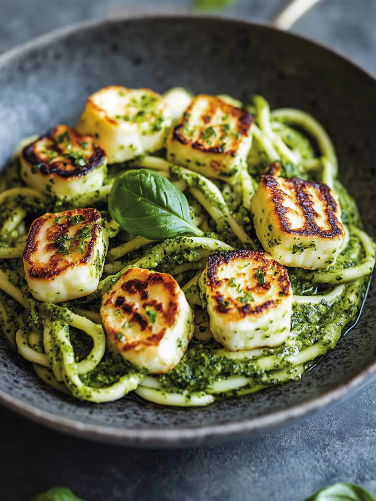Vegetarian recipes: Halloumi with zucchini pesto pasta
