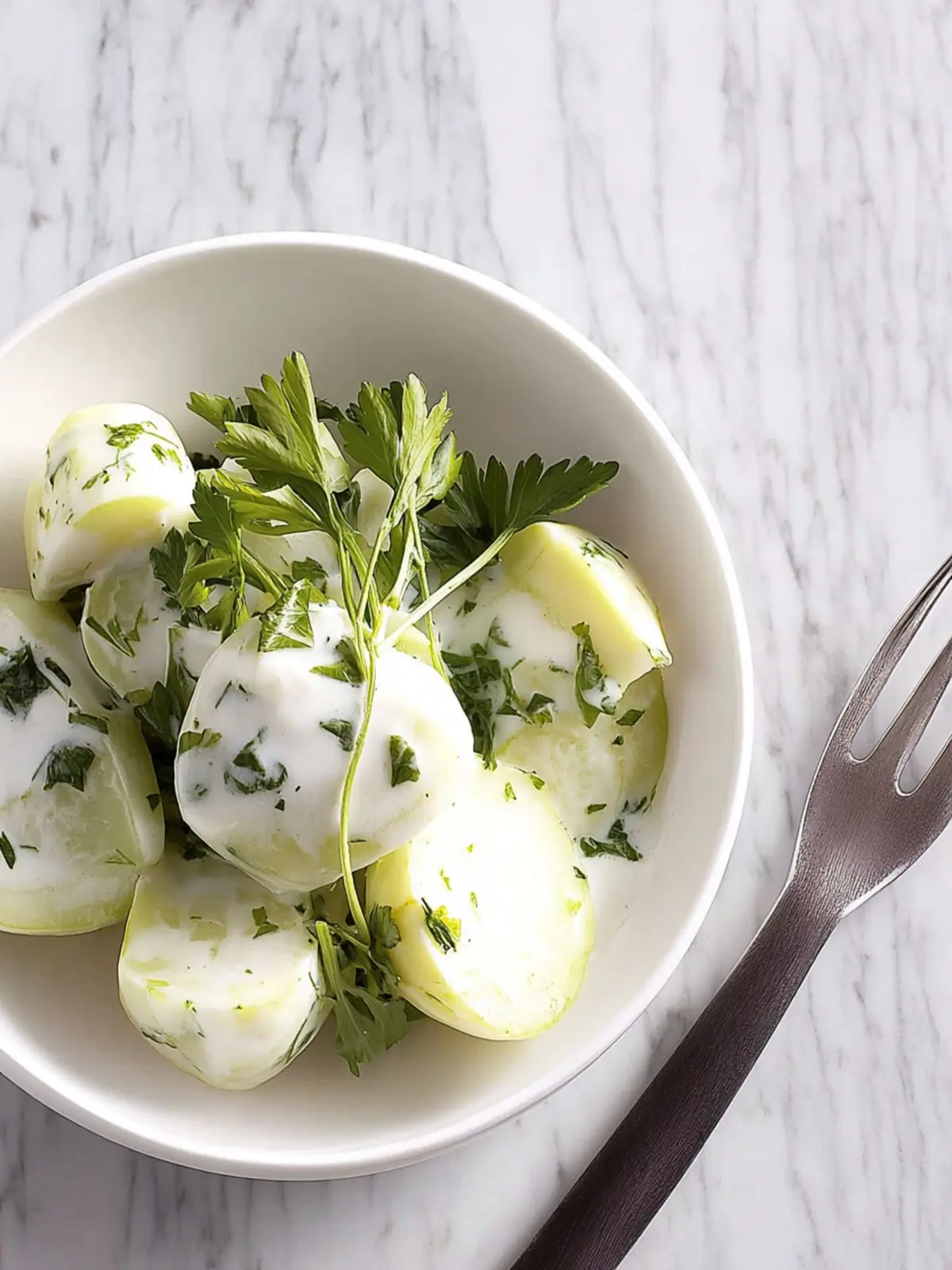 Kohlrabi mit Crème fraîche und Kerbel