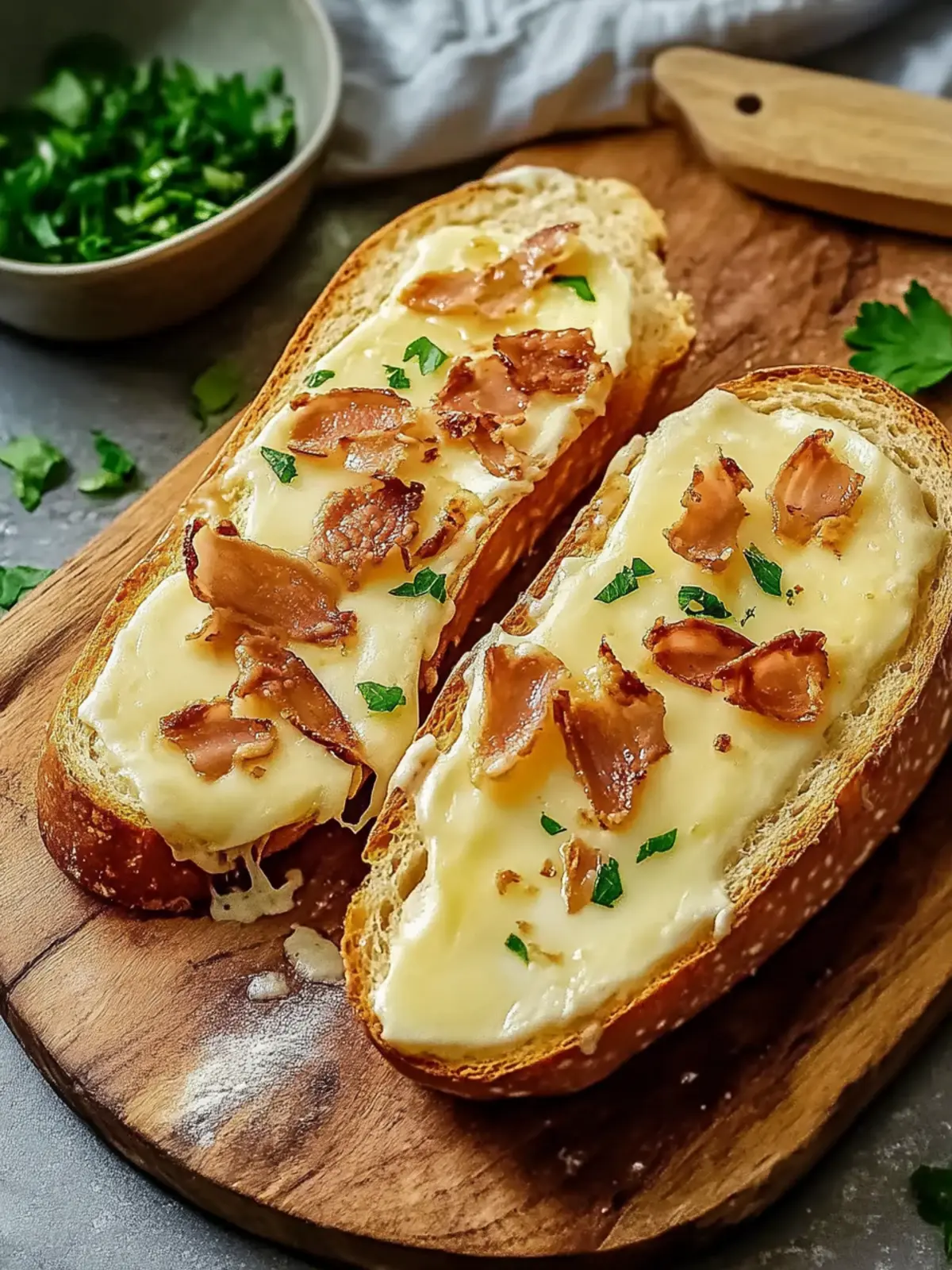 Überbackenes Käsebrot mit Schinken