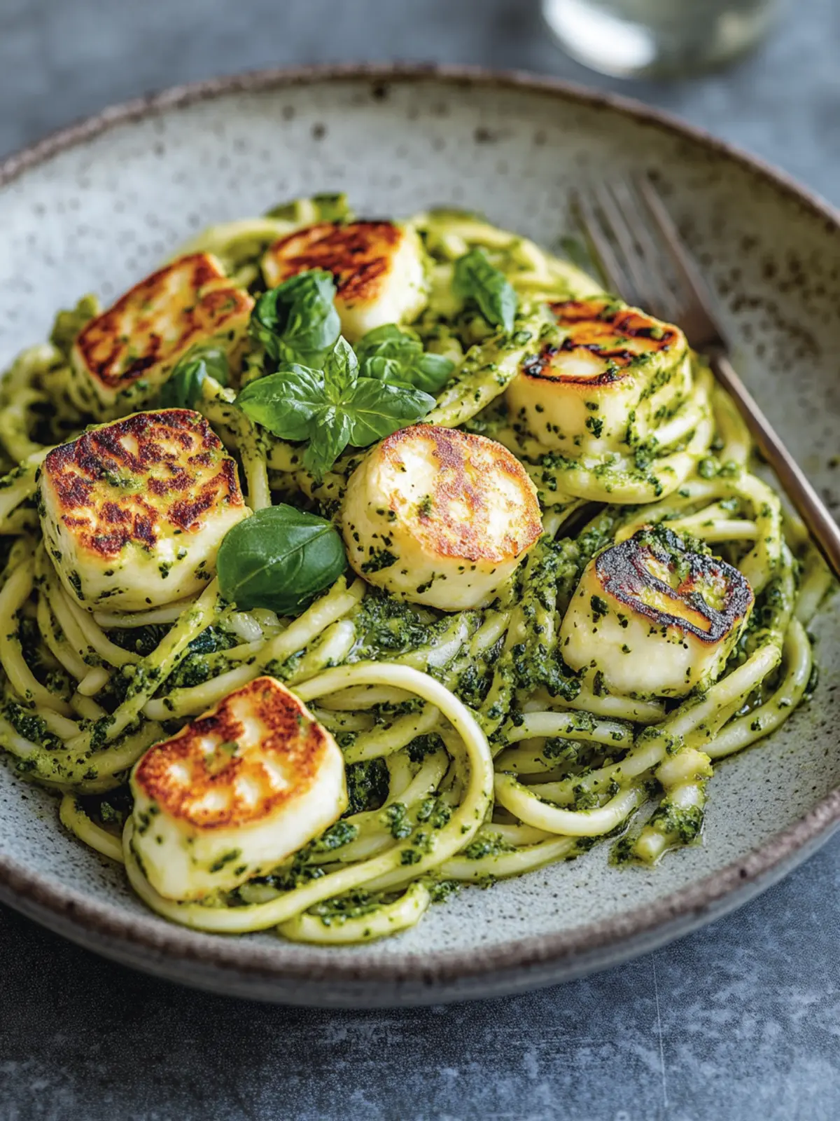 Vegetarian recipes: Halloumi with zucchini pesto pasta