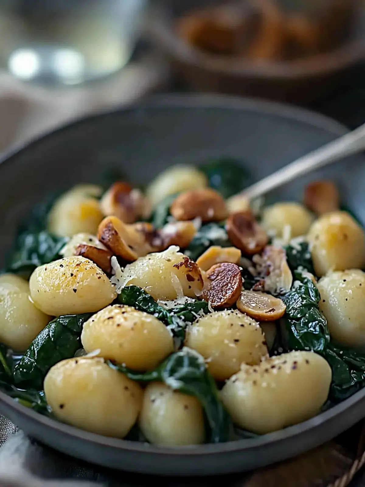 Gnocchi with mushrooms spinach