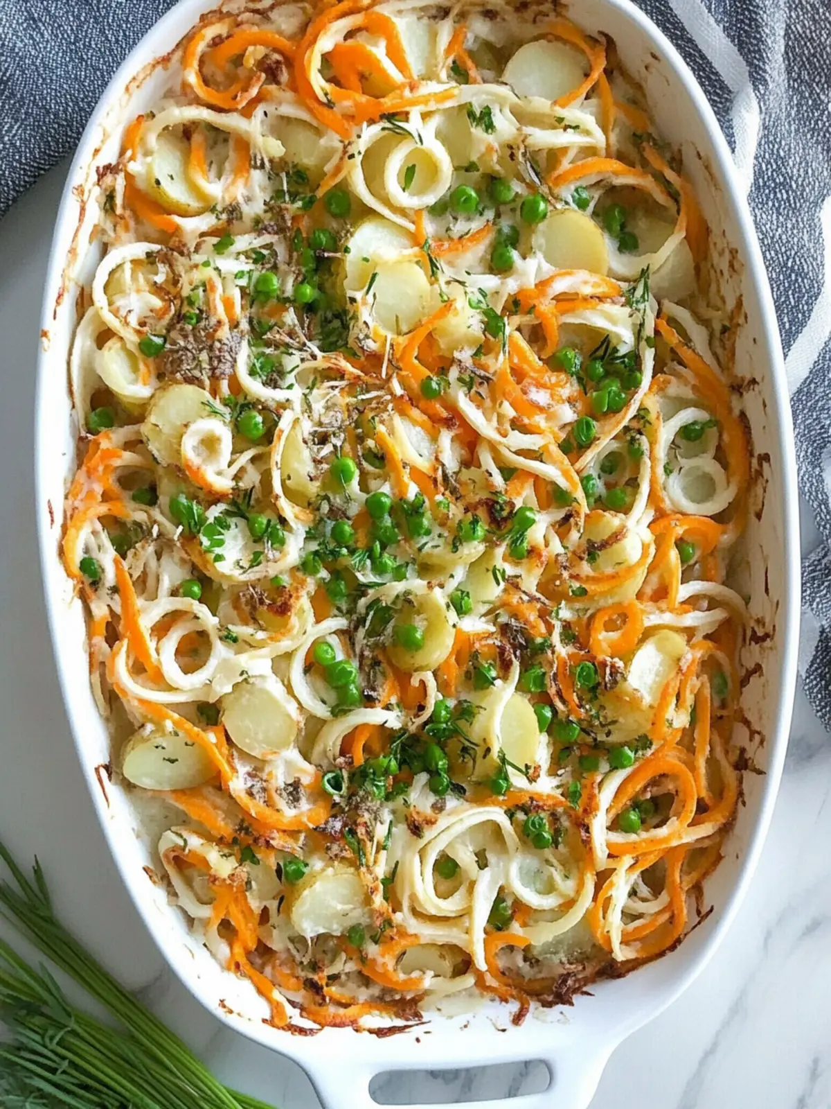 Spiralisierte Steckrüben-Kartoffel-Gratin-Auflauf mit Truthahn