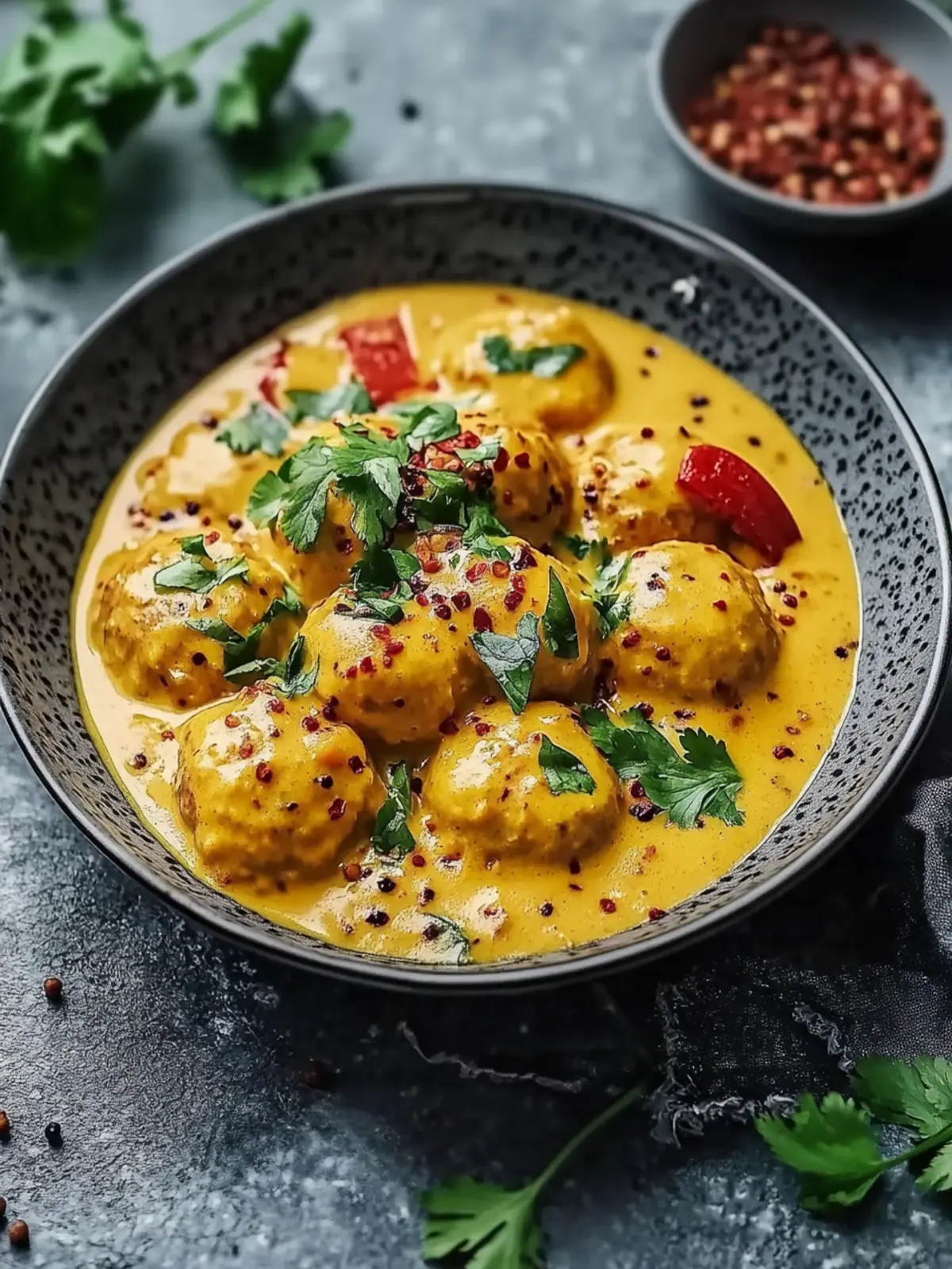 Veganer Linsenkloß in würziger Currysauce genießen