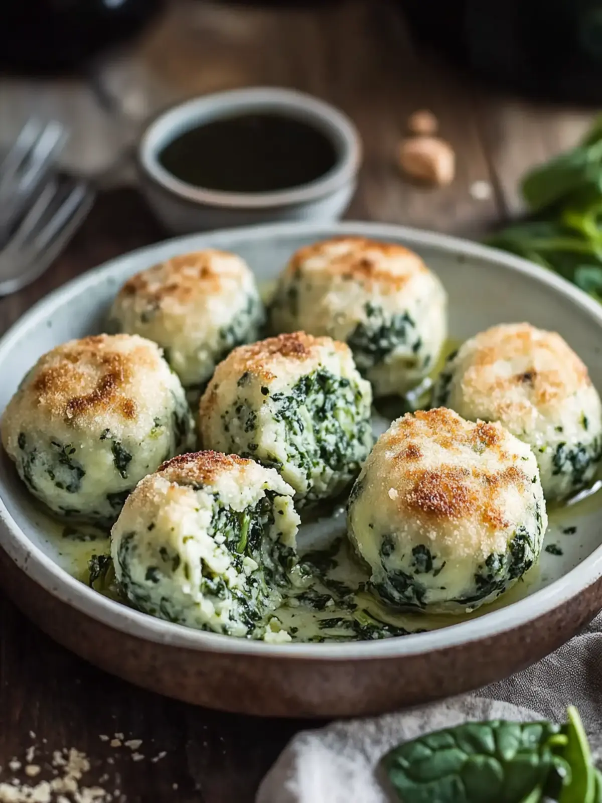 Delicious spinach dumplings with mushroom sauce
