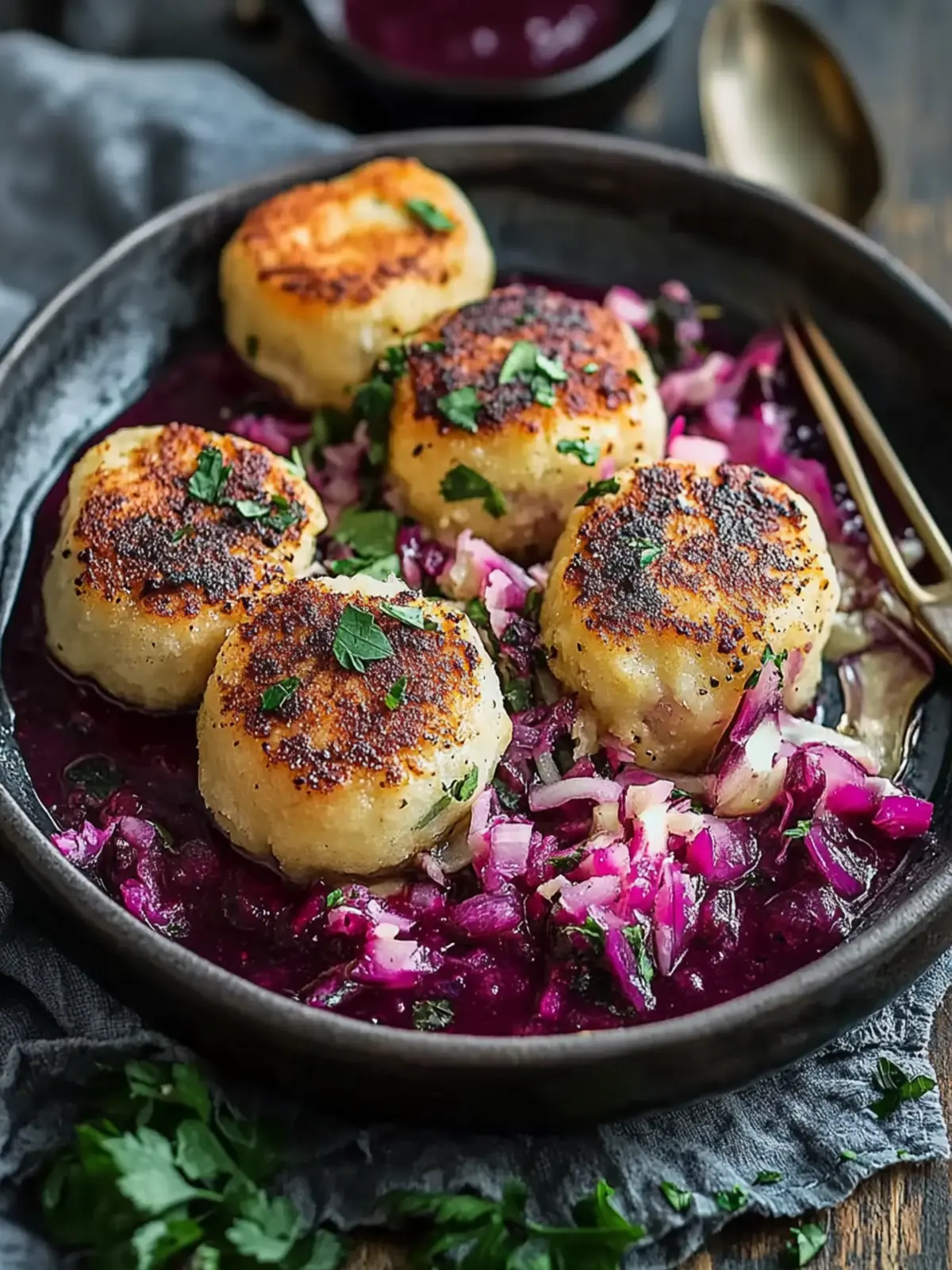 Brezenknödel mit Rotkohl & Rinderspeck Sahnesauce