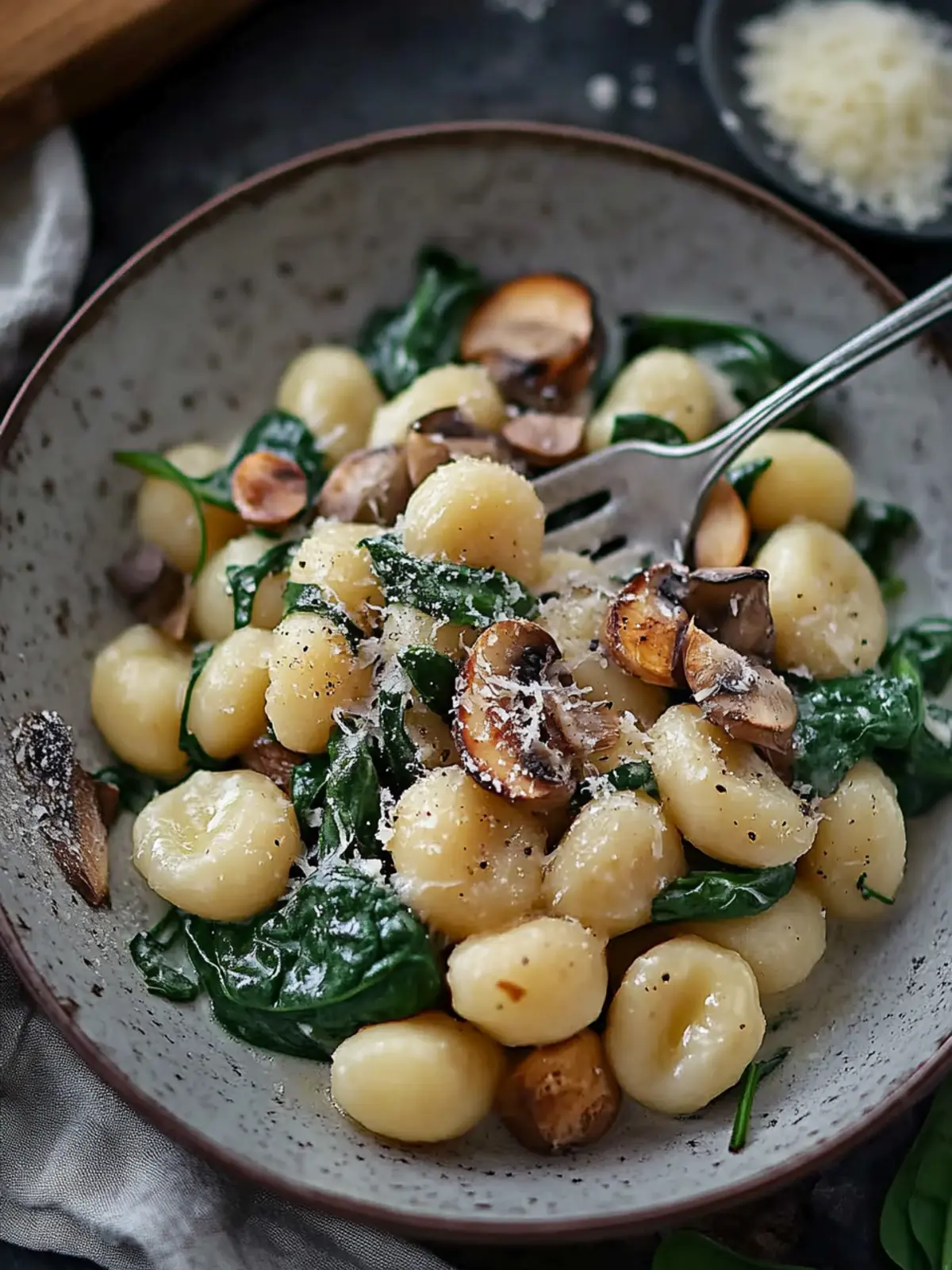 Gnocchi with mushrooms spinach