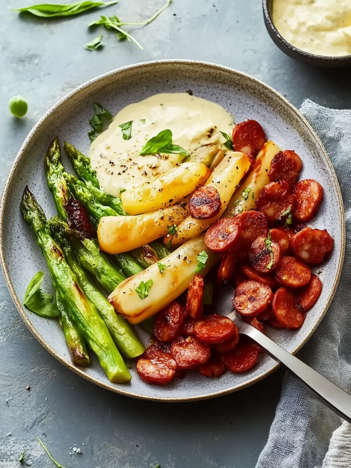 Spargel-Bohnen-Eintopf mit Chorizo-Chips