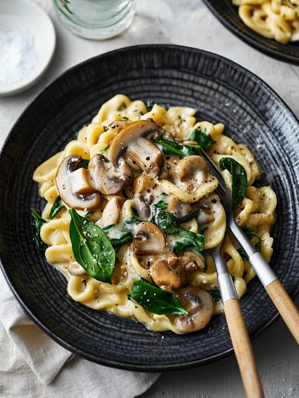 Spätzle mit Champignon-Spinat-Sauce