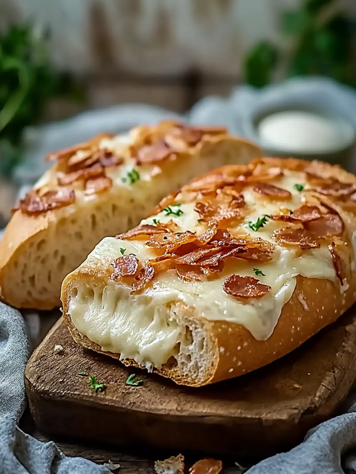 Überbackenes Käsebrot mit Schinken