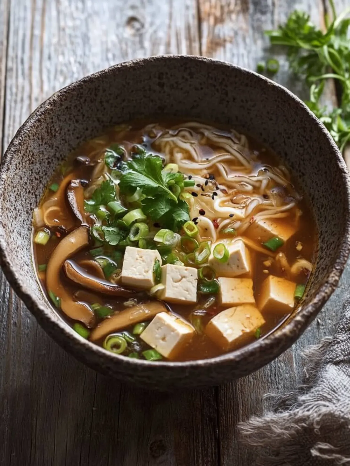 Asiatische Suppe mit Tofu und Shiitake