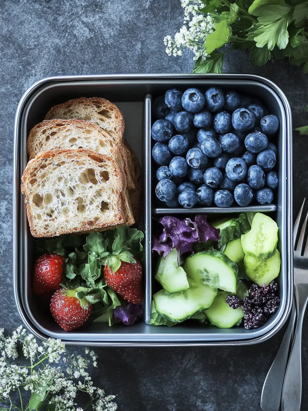 Lunchbox mit Brot und Blaubeeren