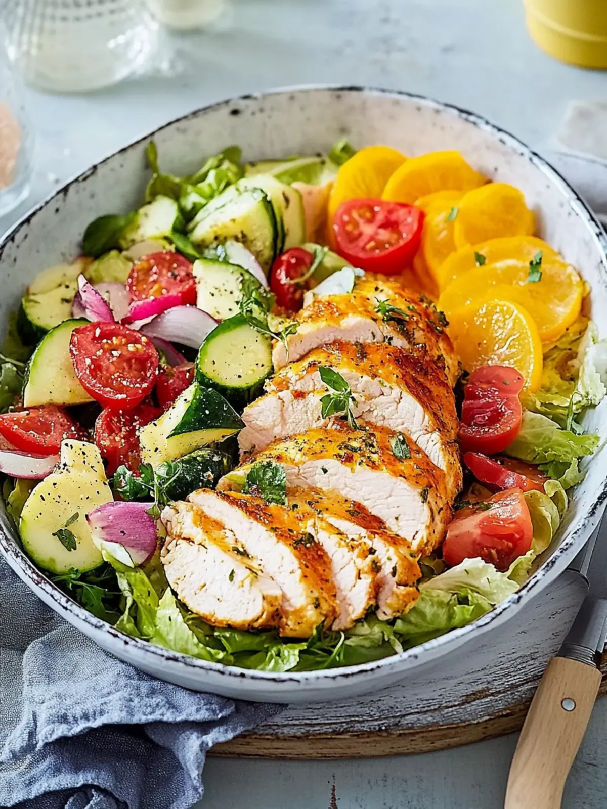 Chicken breast from the tray on colorful oven vegetables