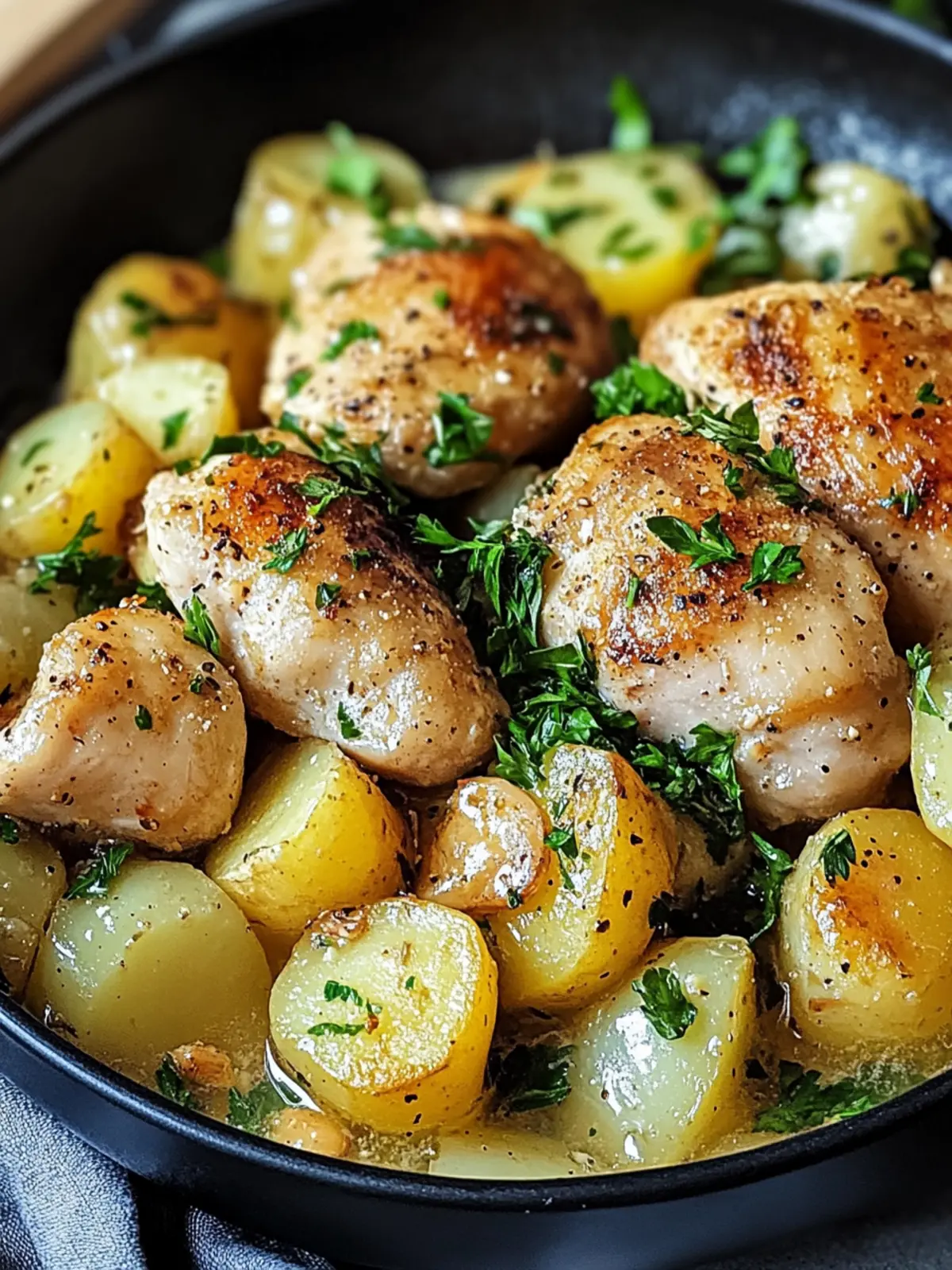 Knoblauchbutter Hühnchen Kartoffel Pfanne
