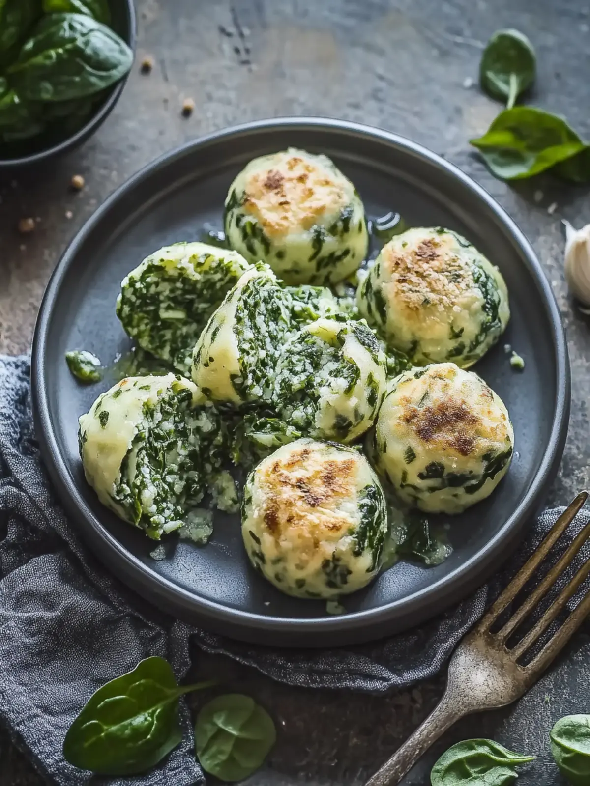 Delicious spinach dumplings with mushroom sauce
